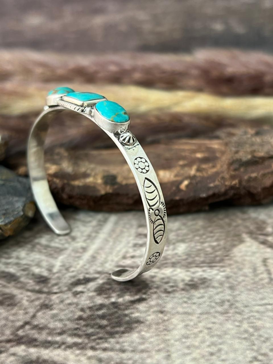 Handmade Sterling Silver Santa Maria Turquoise Bracelet "Signed Nizhoni"