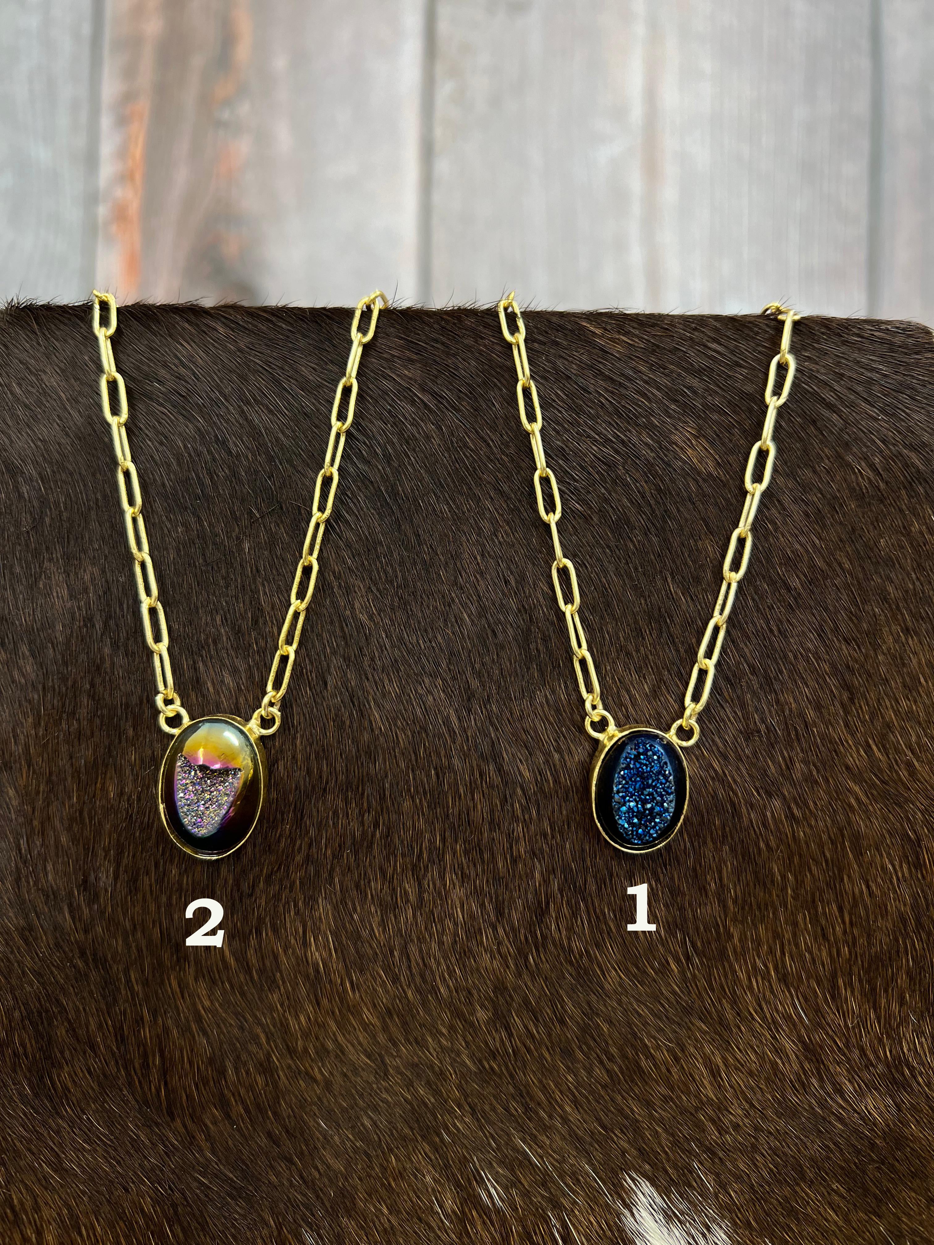 “The Boho Collection” Handmade Natural Druzy Oval Necklace 2 Colors
