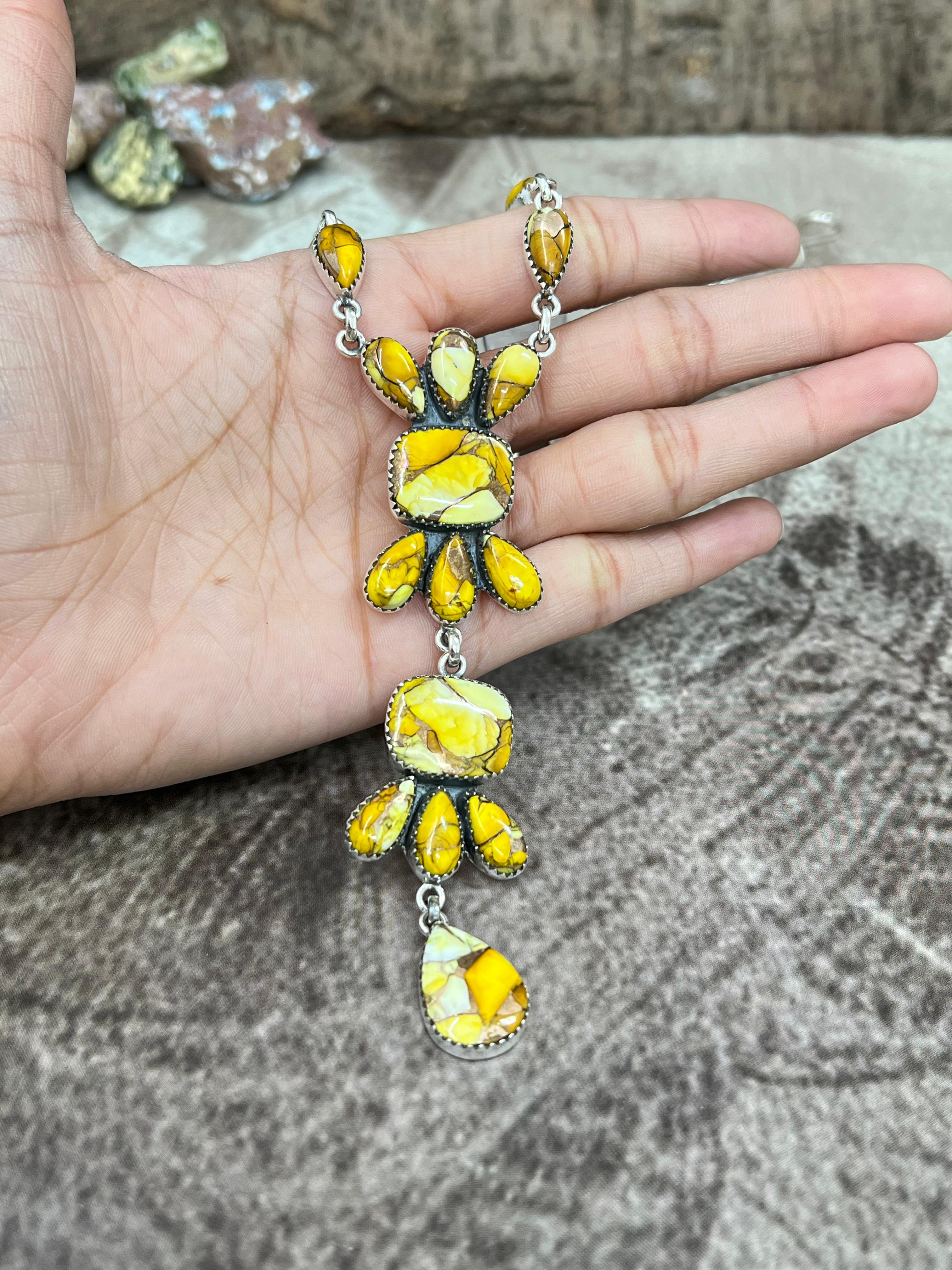 Handmade Sterling Silver Honey Dahlia Necklace with Signed Nizhoni