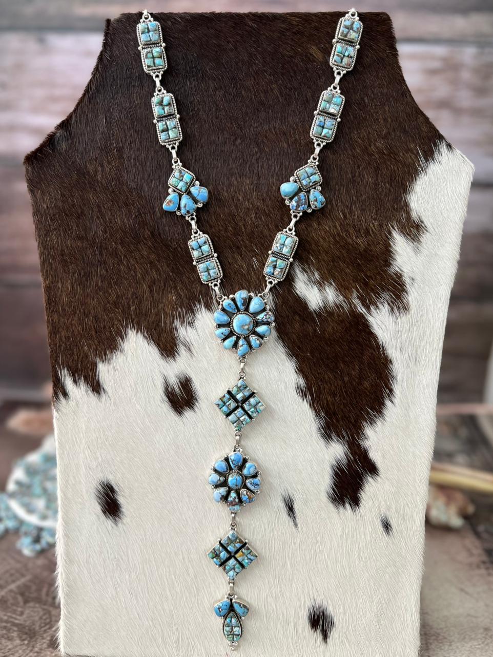 Handmade Sterling Silver 'Golden Hills Turquoise Cobble Collection' Necklace "Signed Nizhoni"