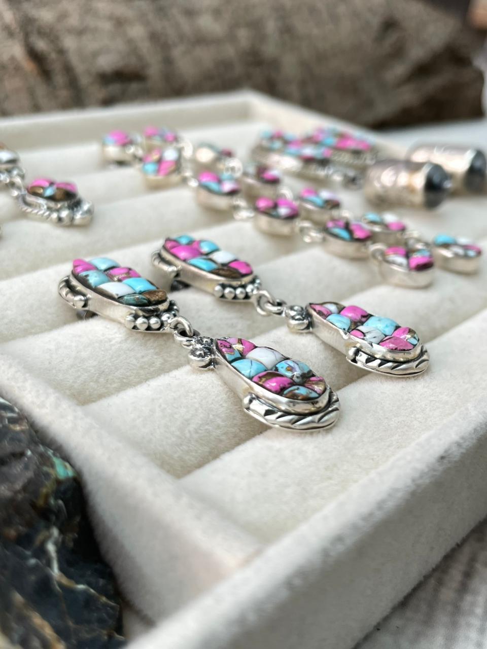 Handmade Sterling Silver Cotton Candy Post Dangle Earrings "Signed Nizhoni"