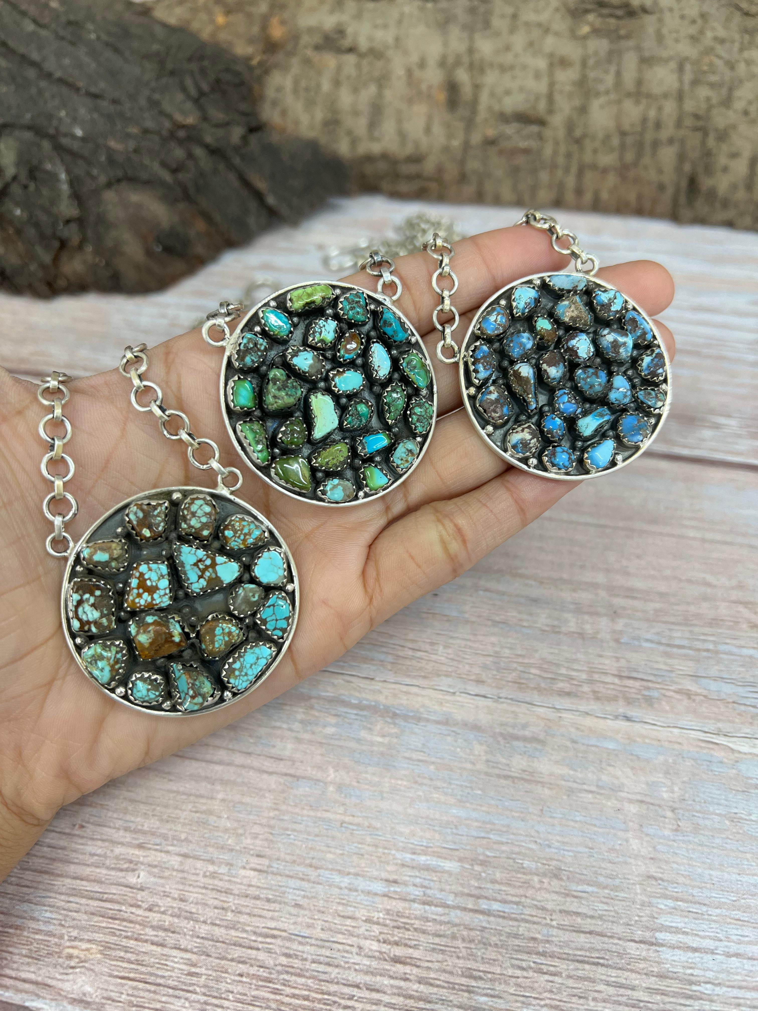 Handmade Sterling Silver Multi Stone Necklace with Signed Nizhoni