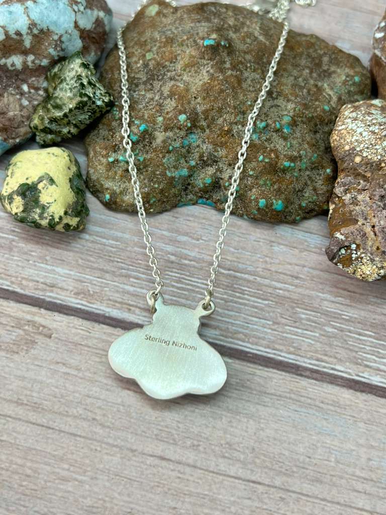Handmade Sterling Silver Emerald Valley Turquoise Necklace "Signed Nizhoni"