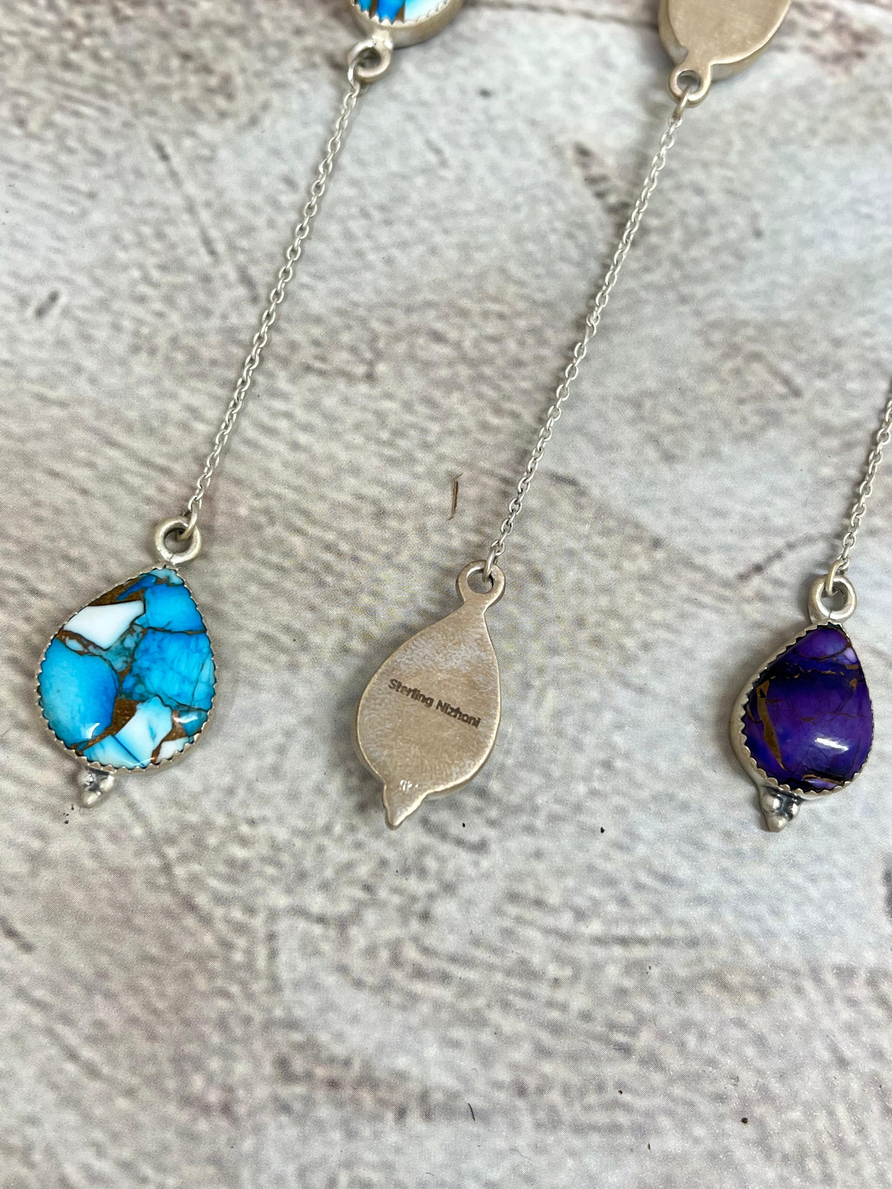 Handmade Sterling Silver Multi Stone Necklace with Signed Nizhoni