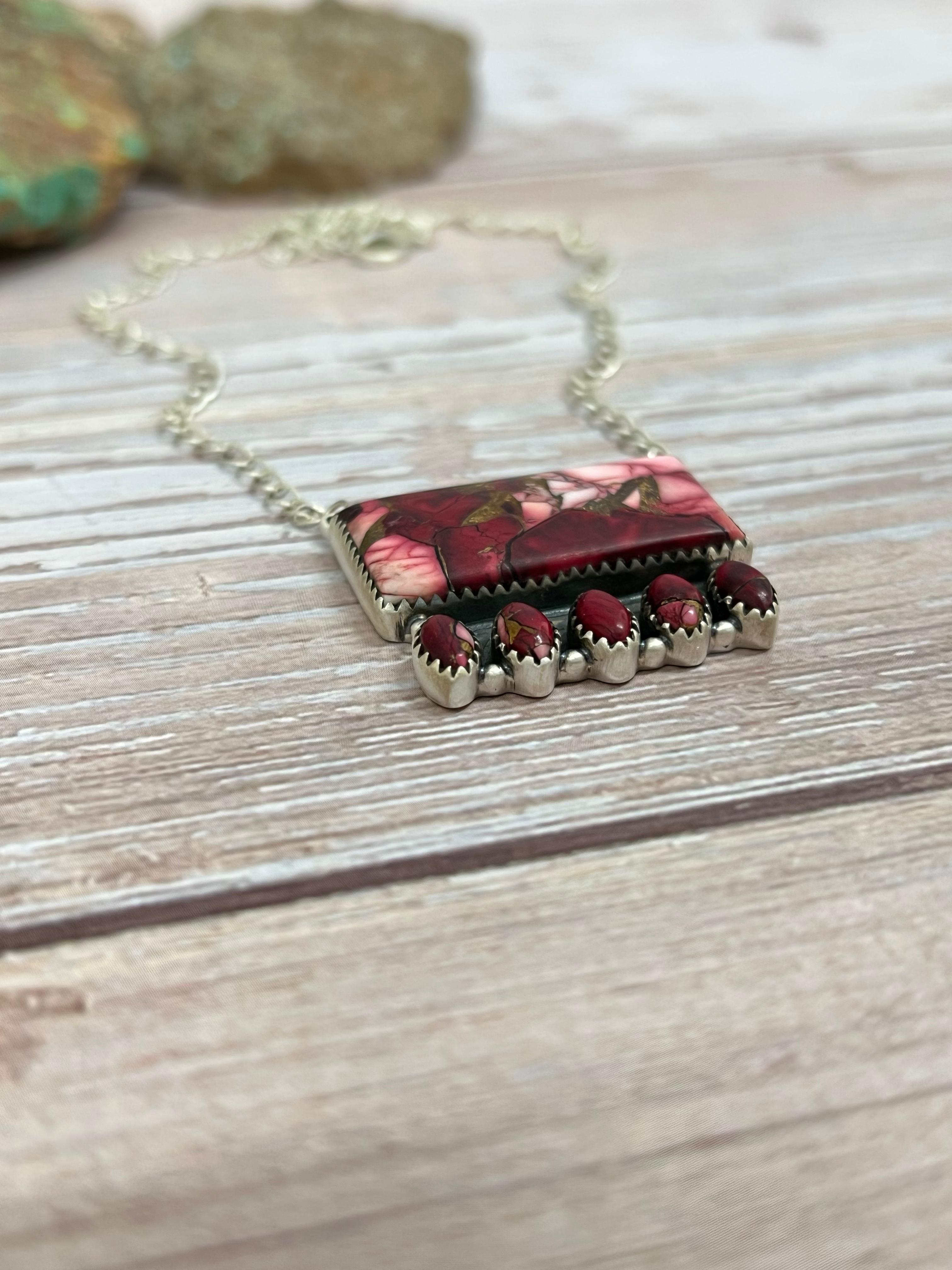 Handmade Sterling Silver Dahlia Rose Necklace with Signed Nizhoni (4)