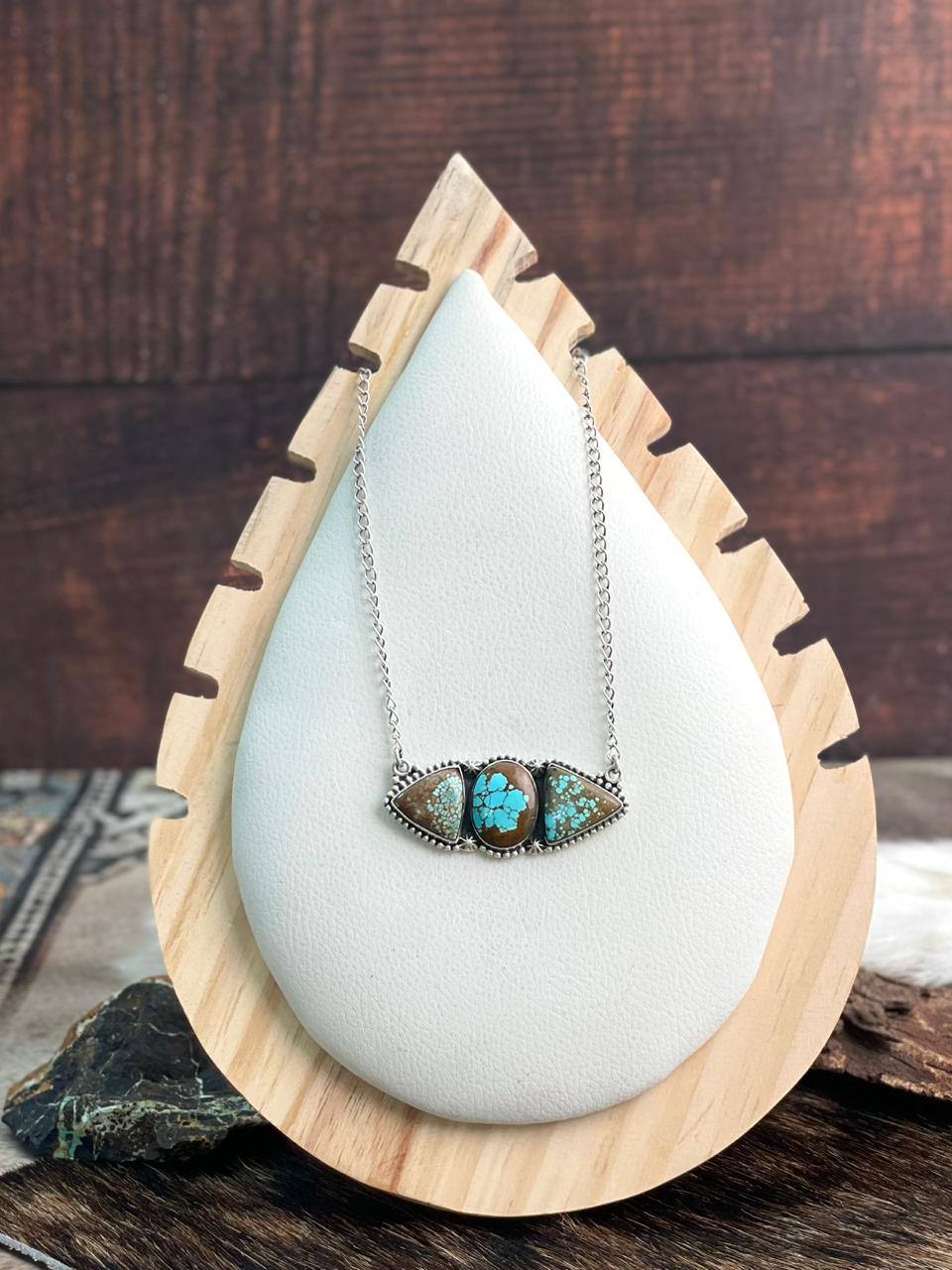 Handmade Sterling Silver Number 8 Turquoise Necklace "Signed Nizhoni"