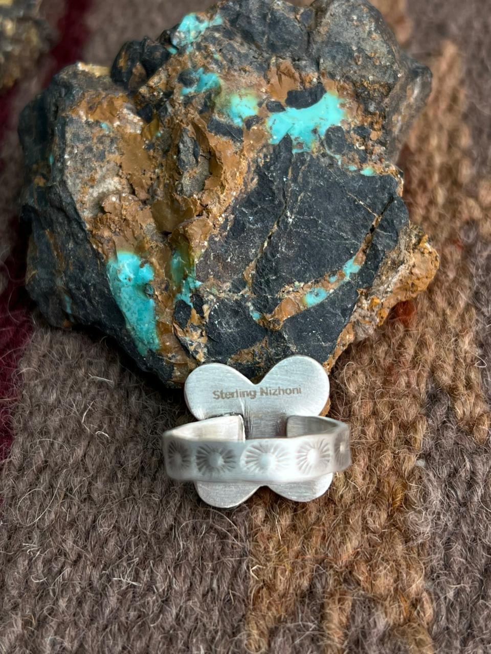 Handmade Sterling Silver Kingman Turquoise Ring "Signed Nizhoni"