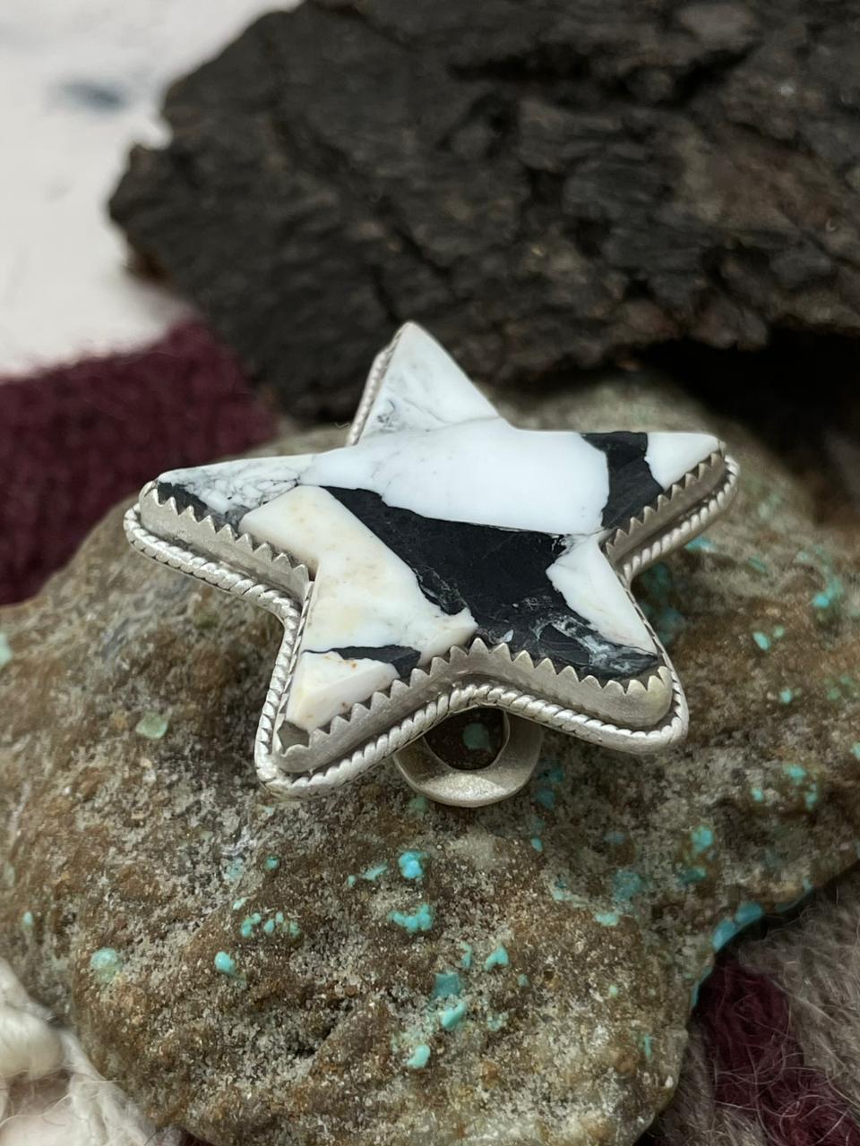 Handmade Sterling Silver White Buffalo Purse Key Clip "Signed Nizhoni"