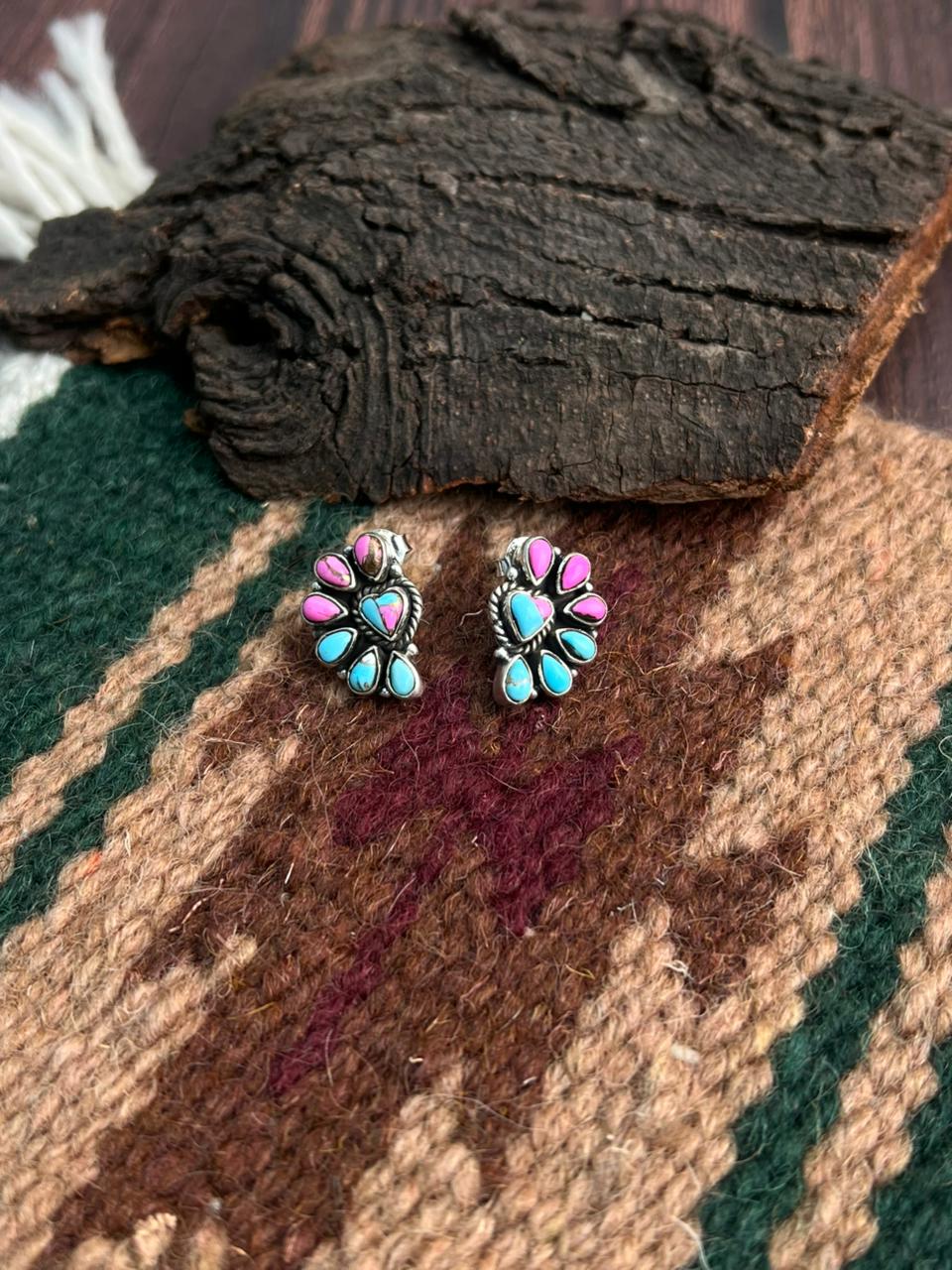 "Heart Collection" Handmade Sterling Silver Cotton Candy Post Studs Earrings "Signed Nizhoni"