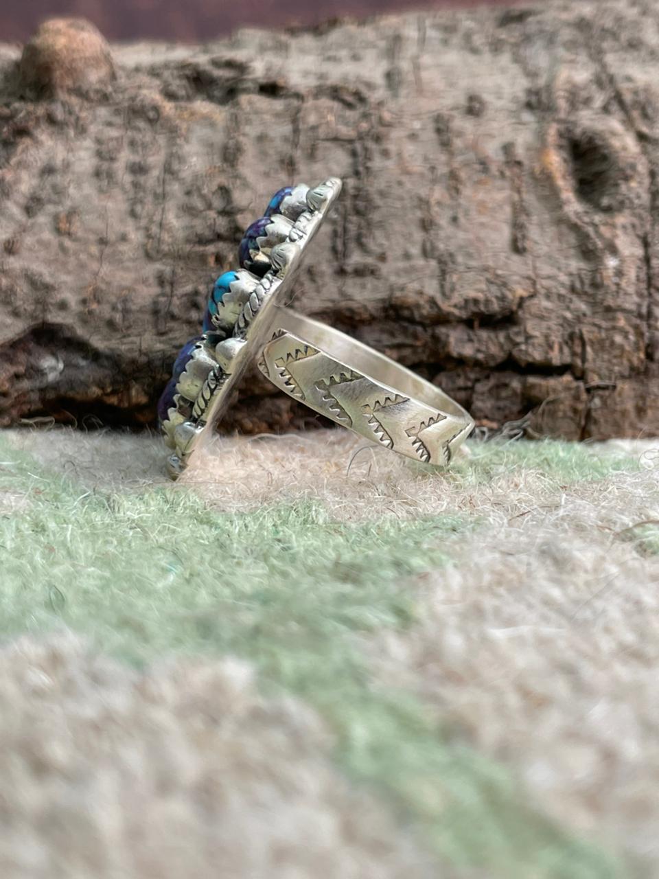 Handmade Sterling Silver Purple Copper Turquoise Adjustable Ring "Signed Nizhoni"