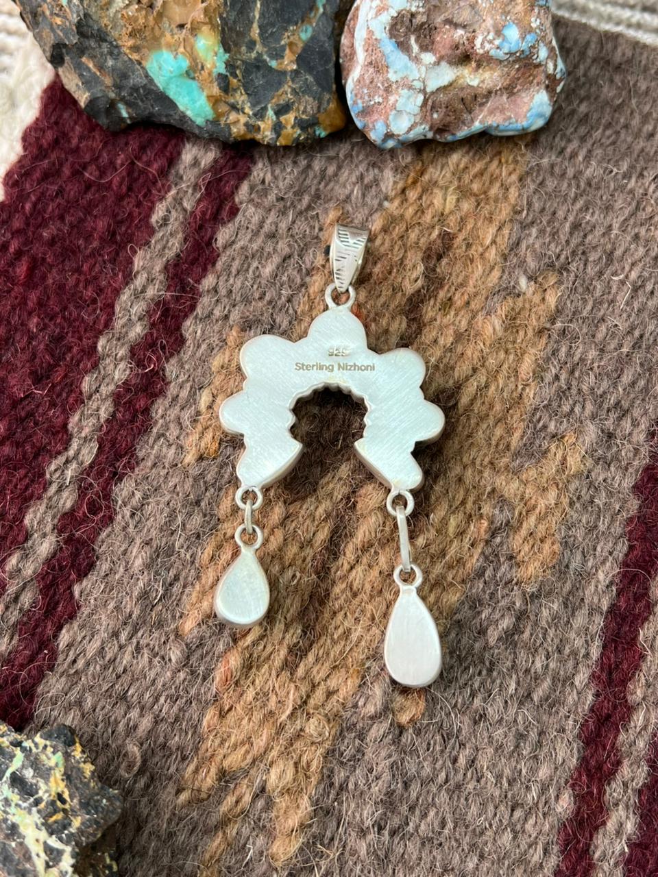 Handmade Sterling Silver Golden Hills Turquoise Naja Pendant "Signed Nizhoni"