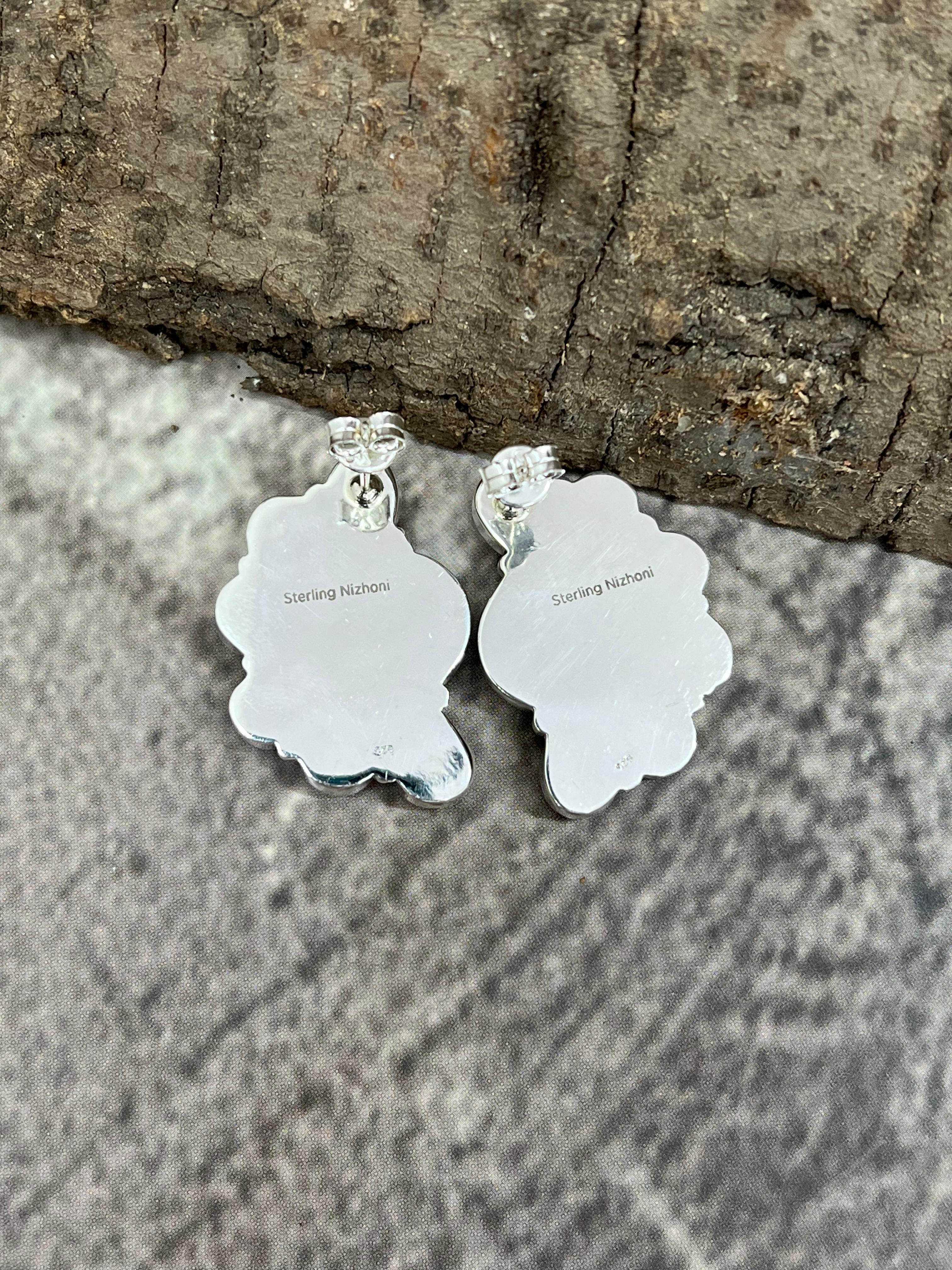 Handmade Sterling Silver Dahlia Rose with Druzy Post Earrings with Signed Nizhoni