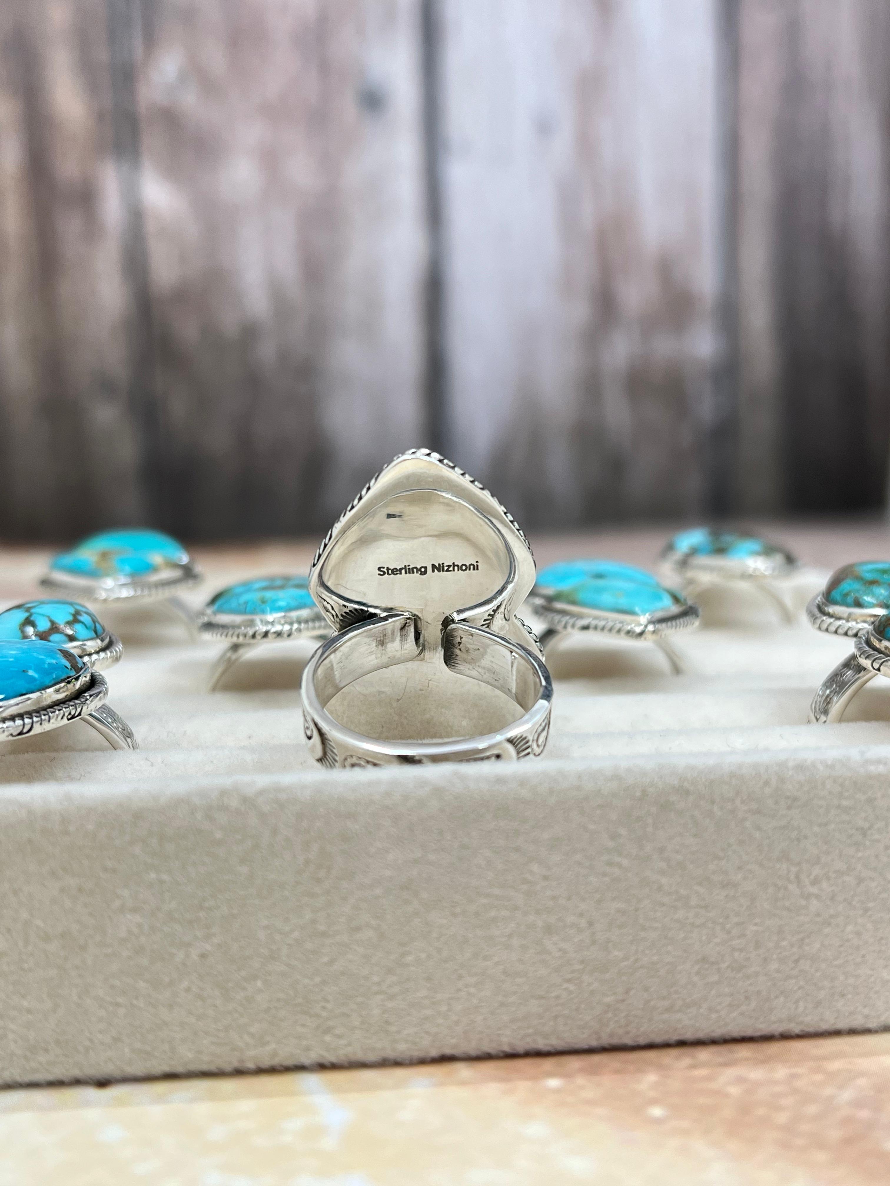 Handmade Sterling Silver Hardy Pit Adjustable Ring with Signed Nizhoni