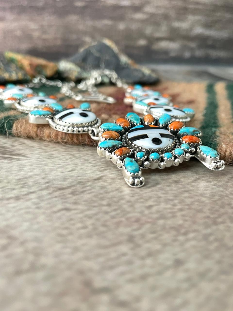 Handmade Sterling Silver Turquoise and MOP Necklace "Signed Nizhoni"