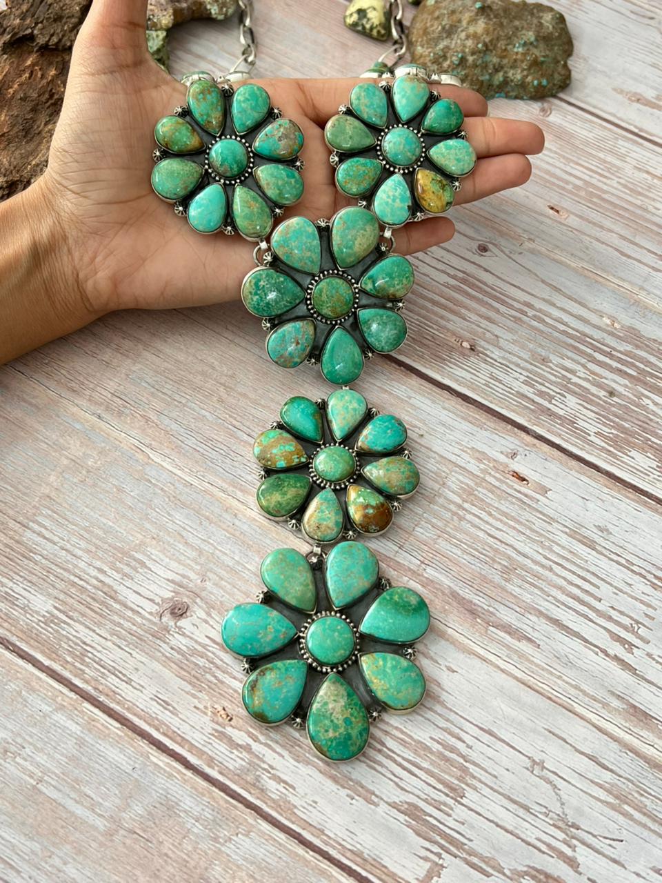 Handmade Sterling Silver Mantis Turquoise Necklace with Signed Nizhoni