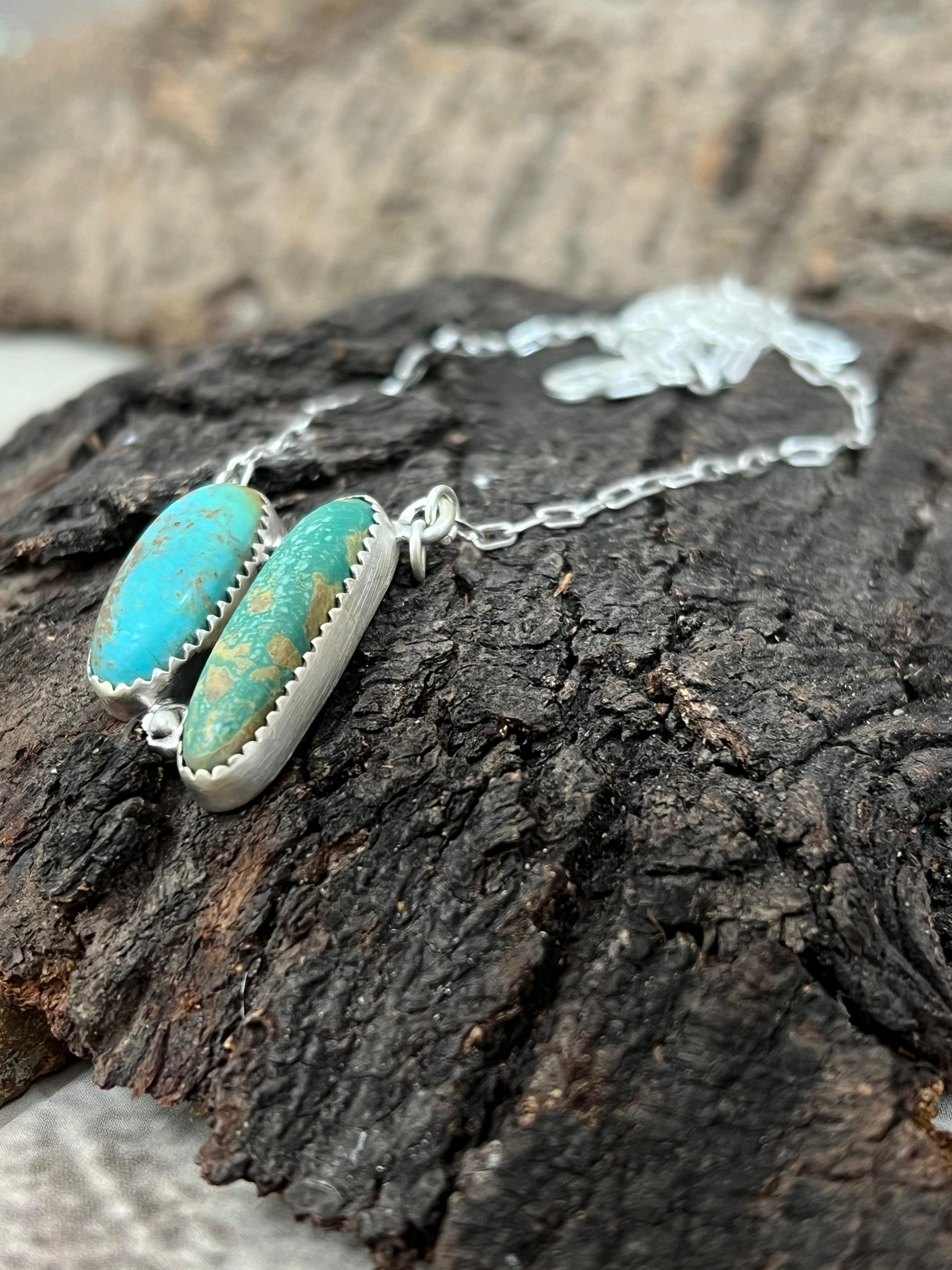 Handmade Sterling Silver Kingman Turquoise Necklace Signed Nizhoni
