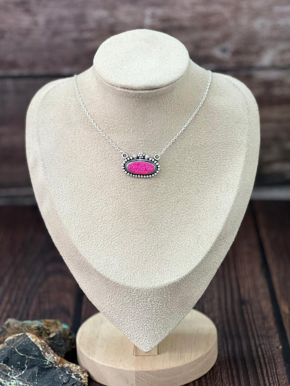 Handmade Sterling Silver Hot Pink Necklace "Signed Nizhoni"