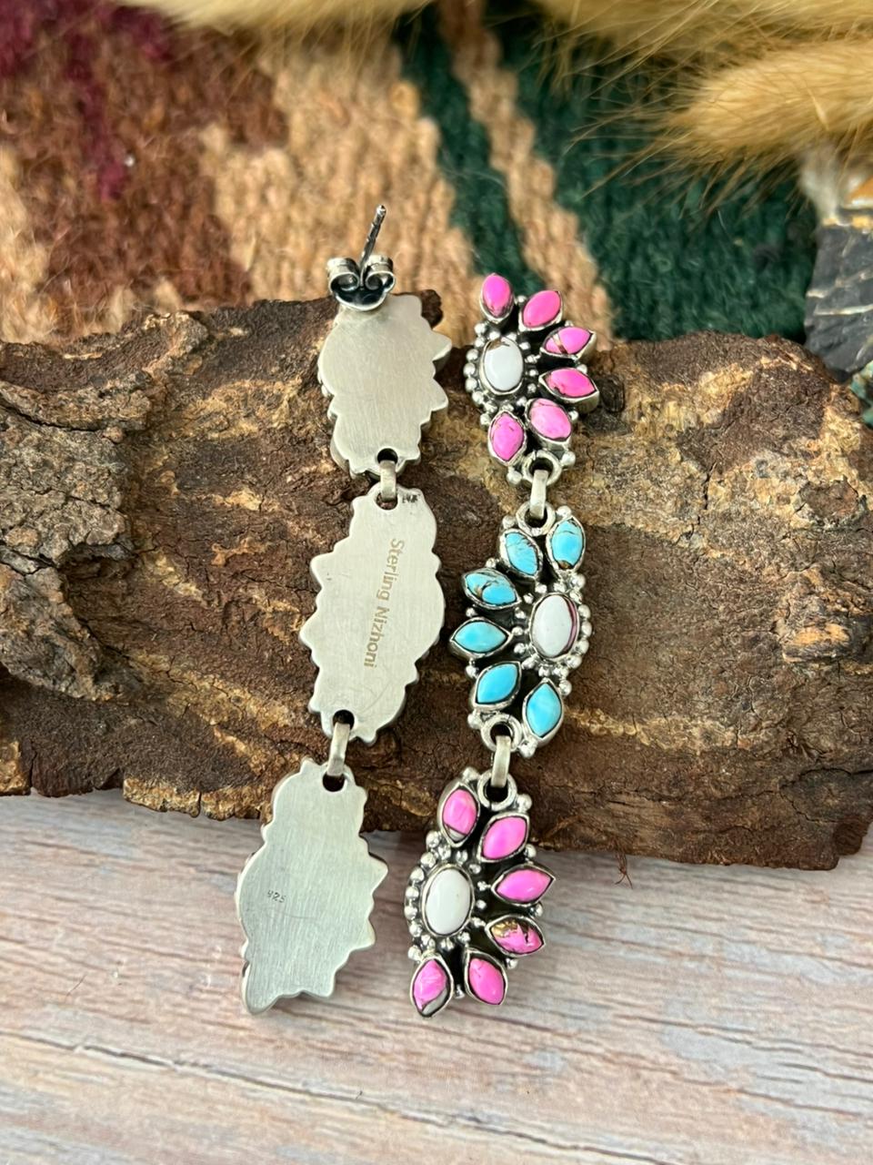 Handmade Sterling Silver Cotton Candy Post Dangle Earrings "Signed Nizhoni"