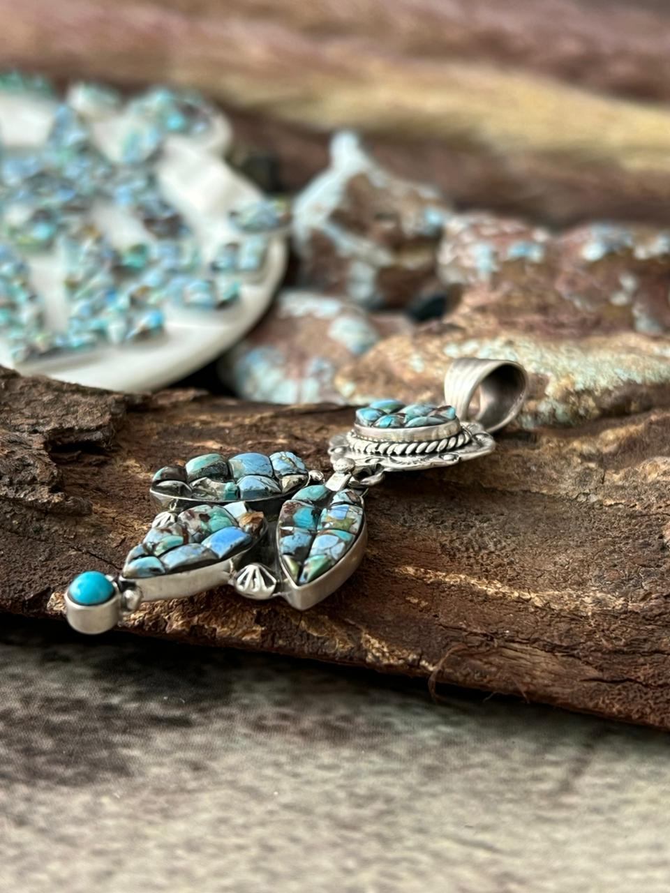 Handmade Sterling Silver Golden Hills Turquoise Cobble Collection Pendant "Signed Nizhoni"