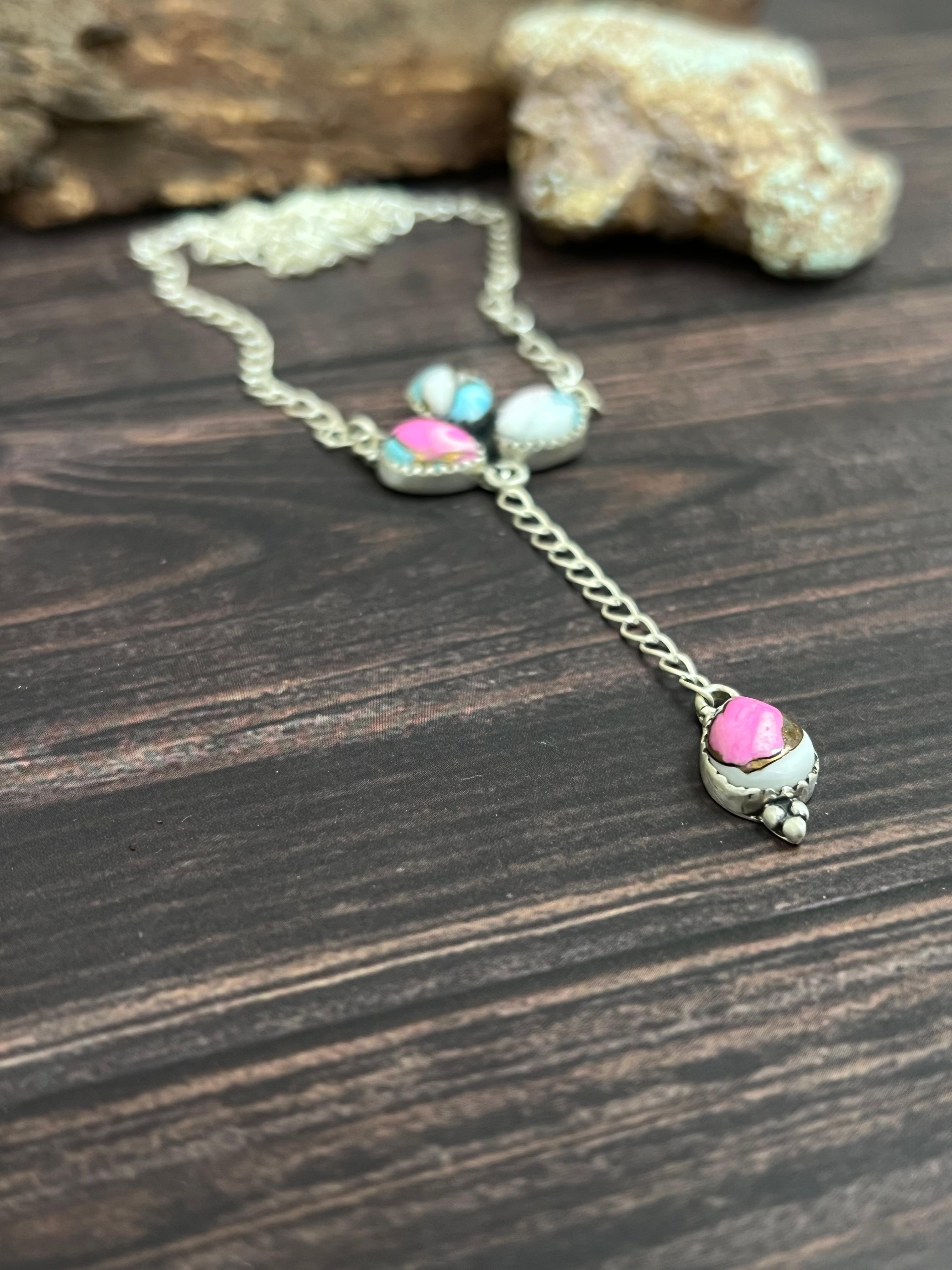 Handmade Sterling Silver Cotton Candy Necklace Signed Nizhoni