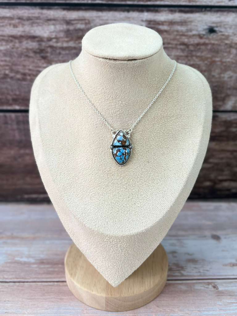 Handmade Sterling Silver Golden Hills Turquoise Necklace with Signed Nizhoni