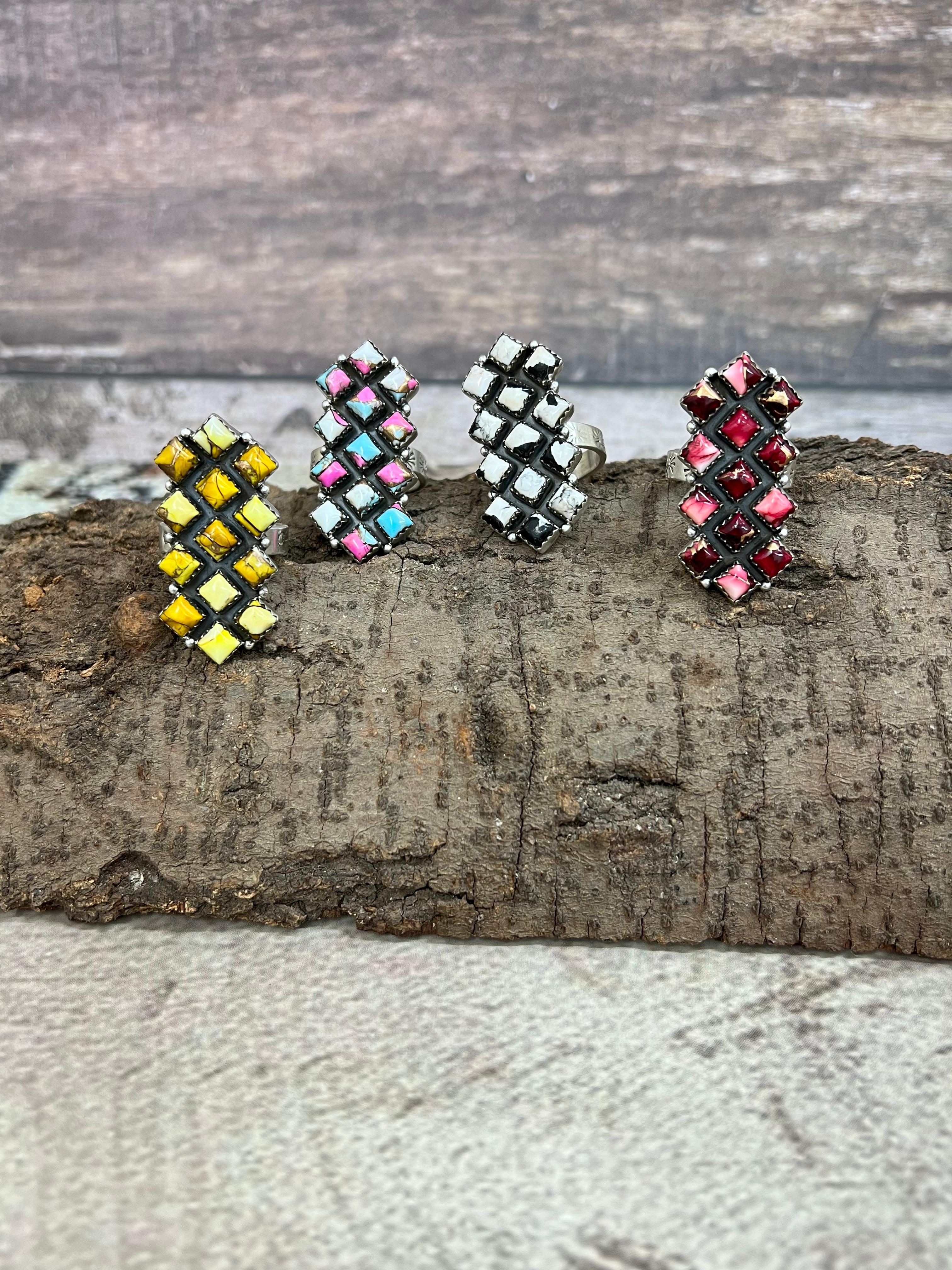 Handmade Sterling Silver Multi Stone Adjustable Ring Signed Nizhoni