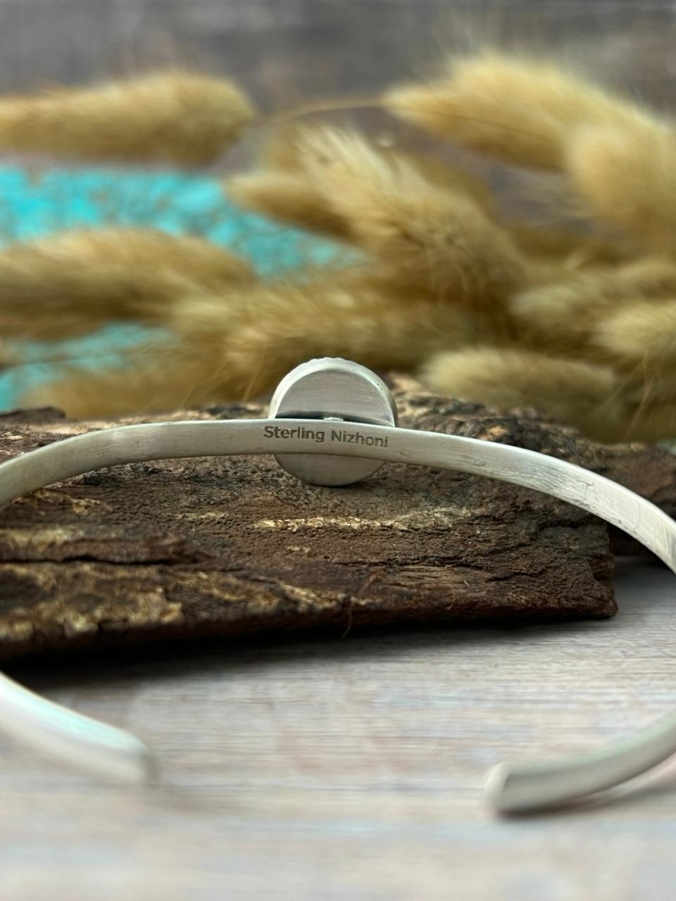 Handmade Sterling Silver Number 8 Turquoise Cuff Bracelet "Signed Nizhoni"