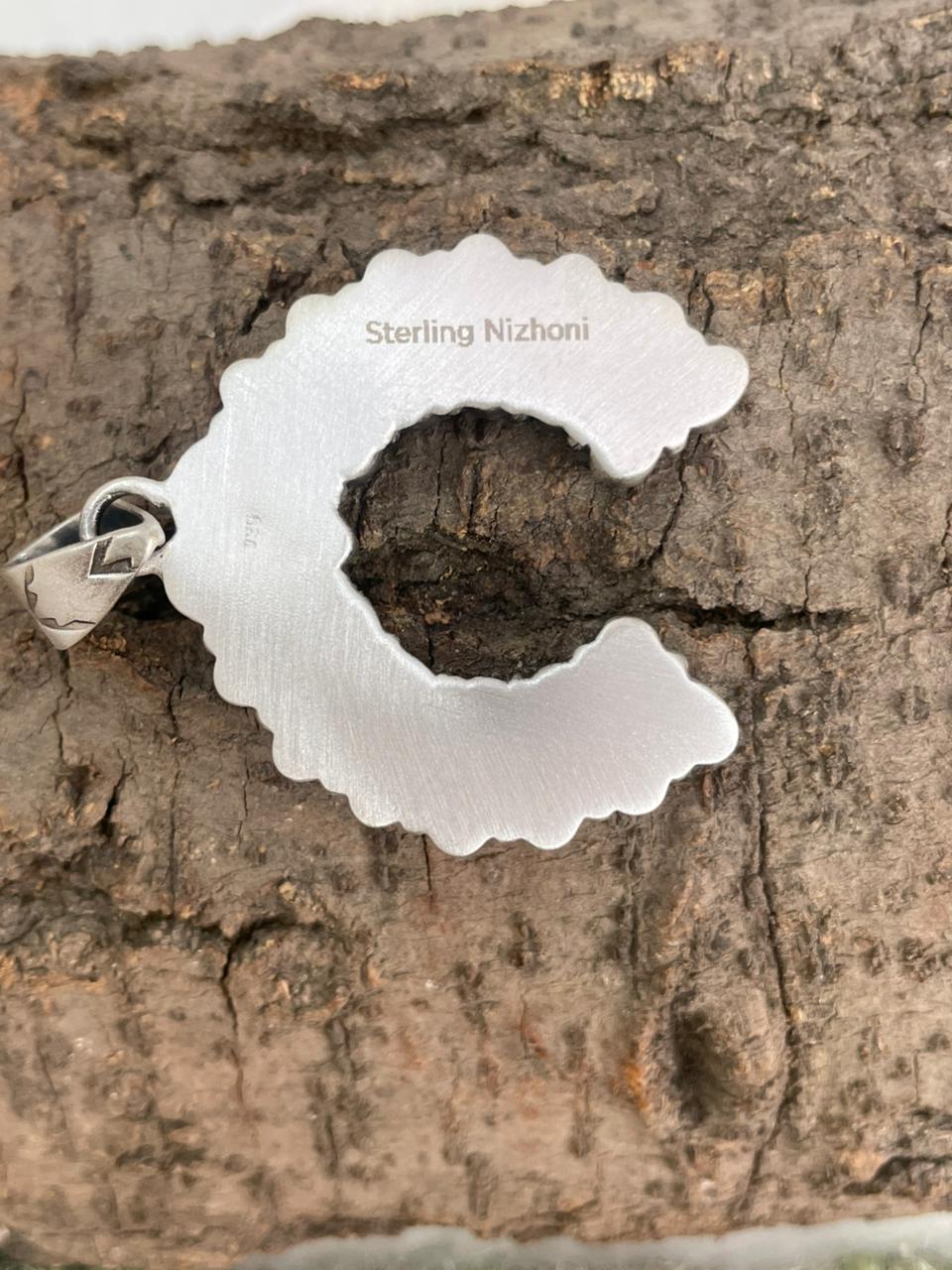 Handmade Sterling Silver Kingman Turquoise Naja Pendant "Signed Nizhoni"