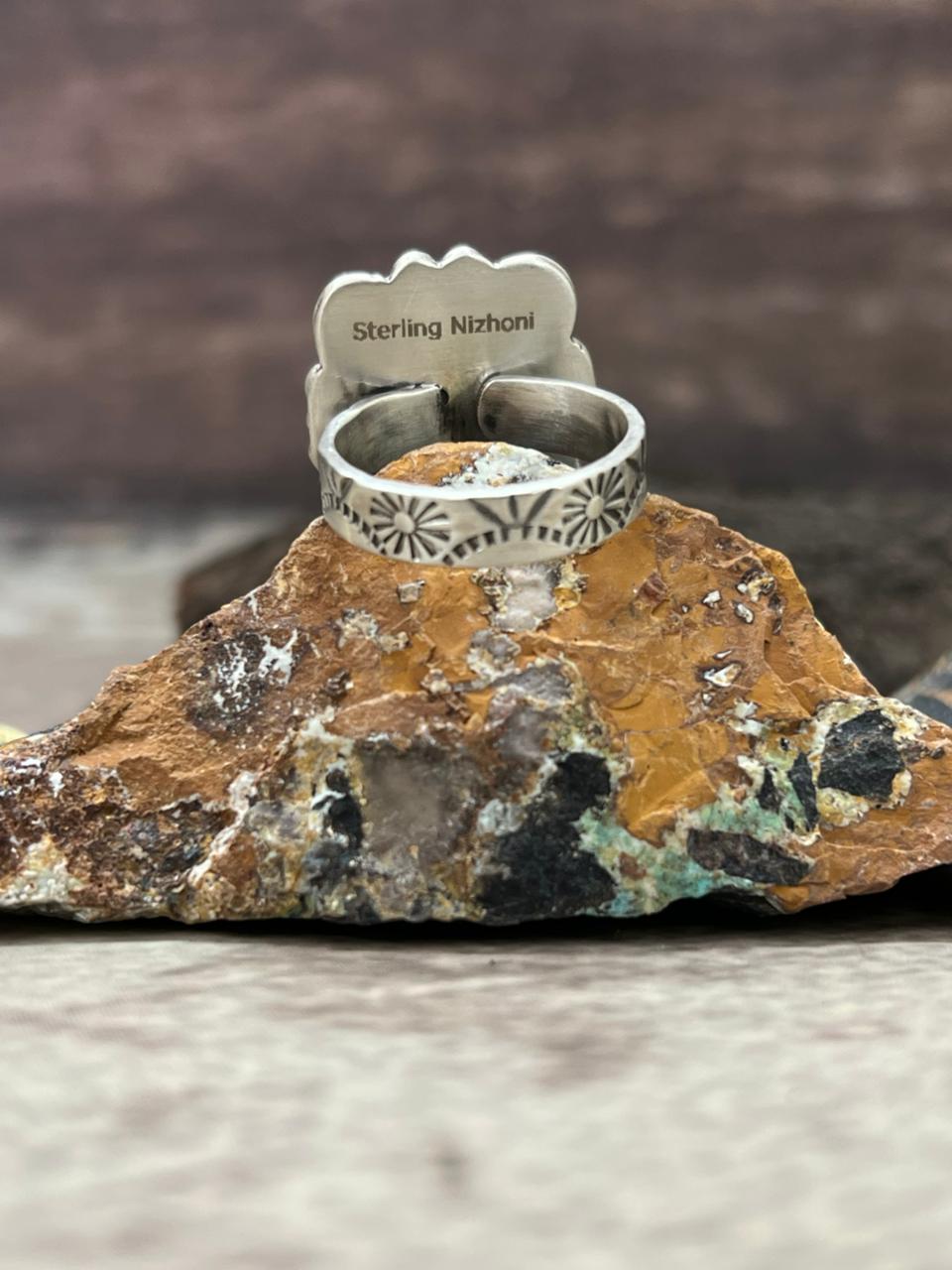 Handmade Sterling Silver Sonoran Mountain Turquoise Adjustable Ring "Signed Nizhoni"