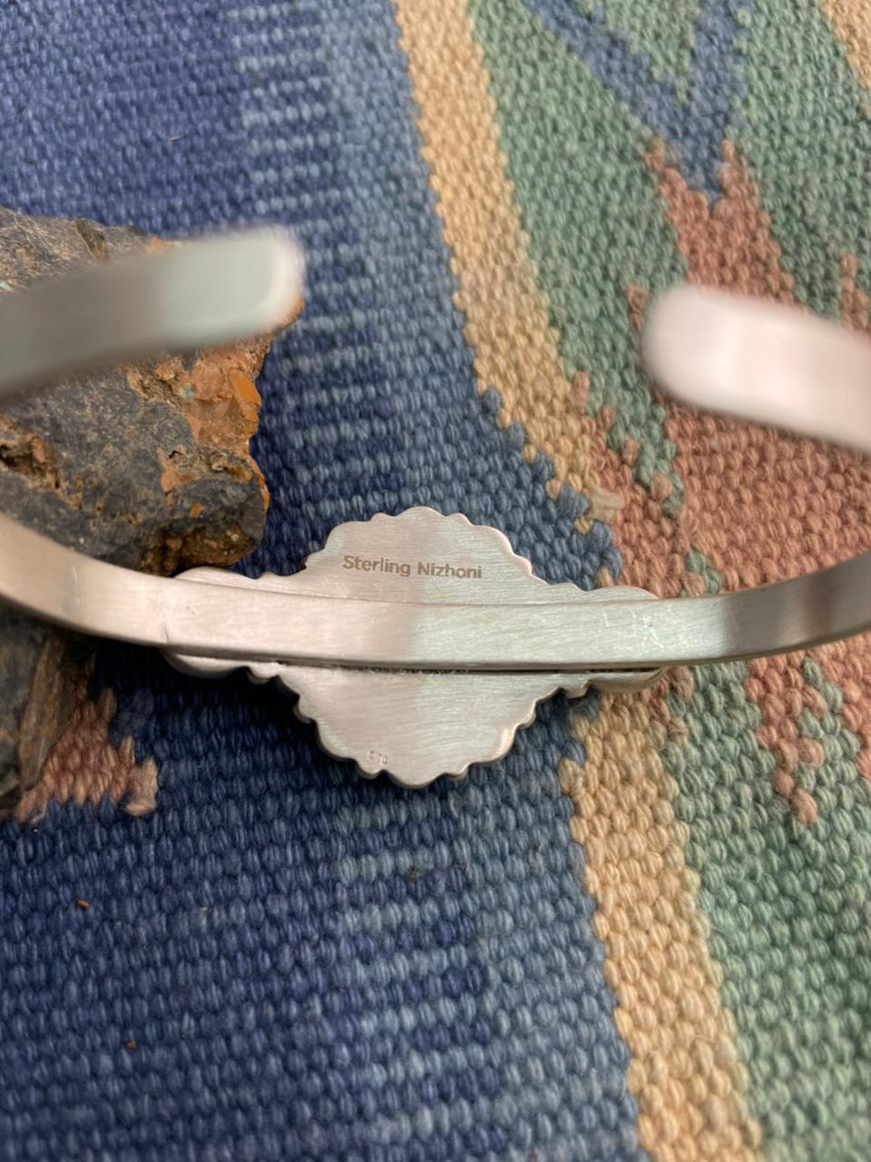 Handmade Sterling Silver White Buffalo Cuff Bracelet "Signed Nizhoni"