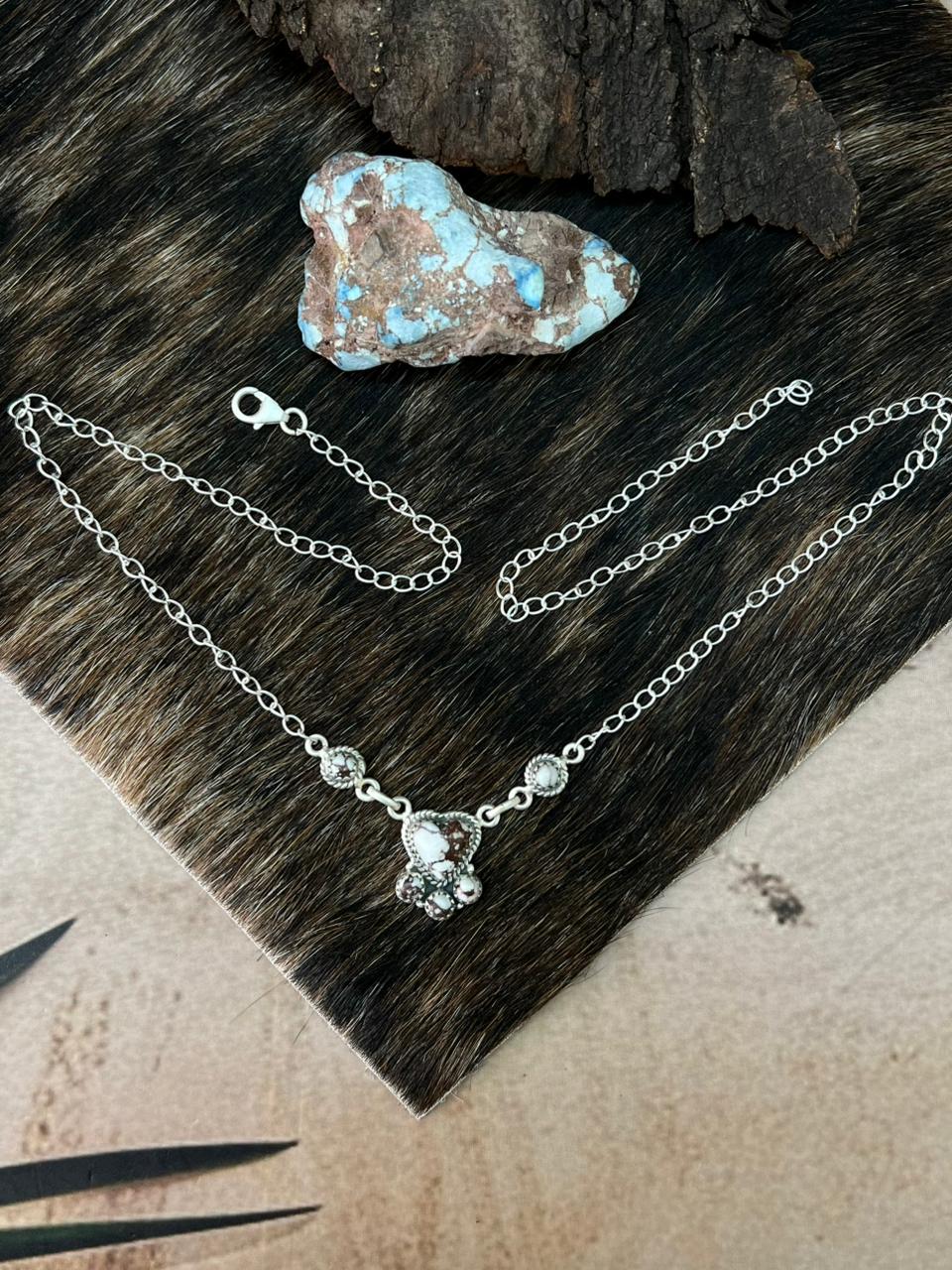 Handmade Sterling Silver Wildhorse Magnesite Necklace "Signed Nizhoni"