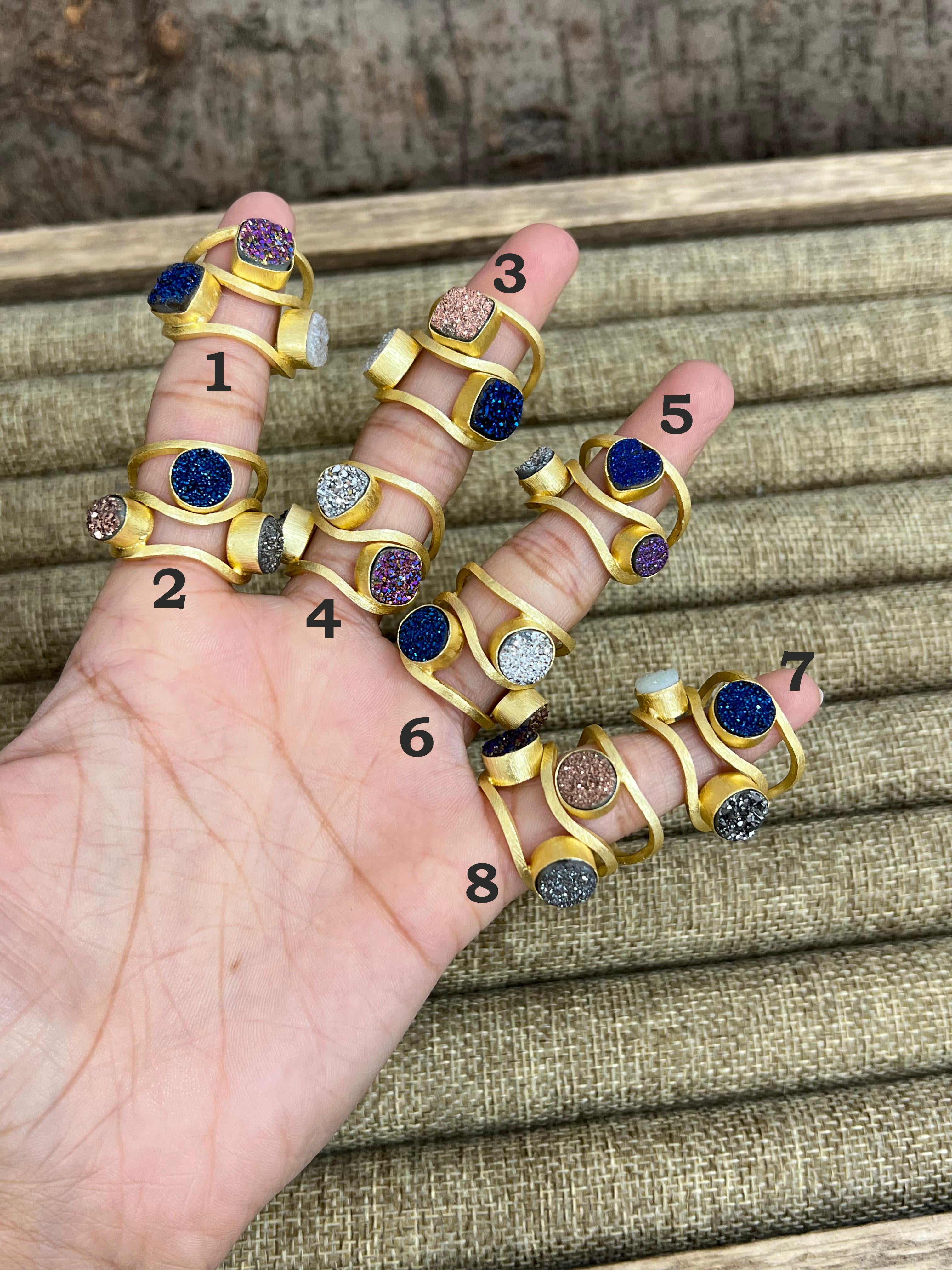 “The Boho Collection” Natural 3 Stone Druzy Adjustable Ring