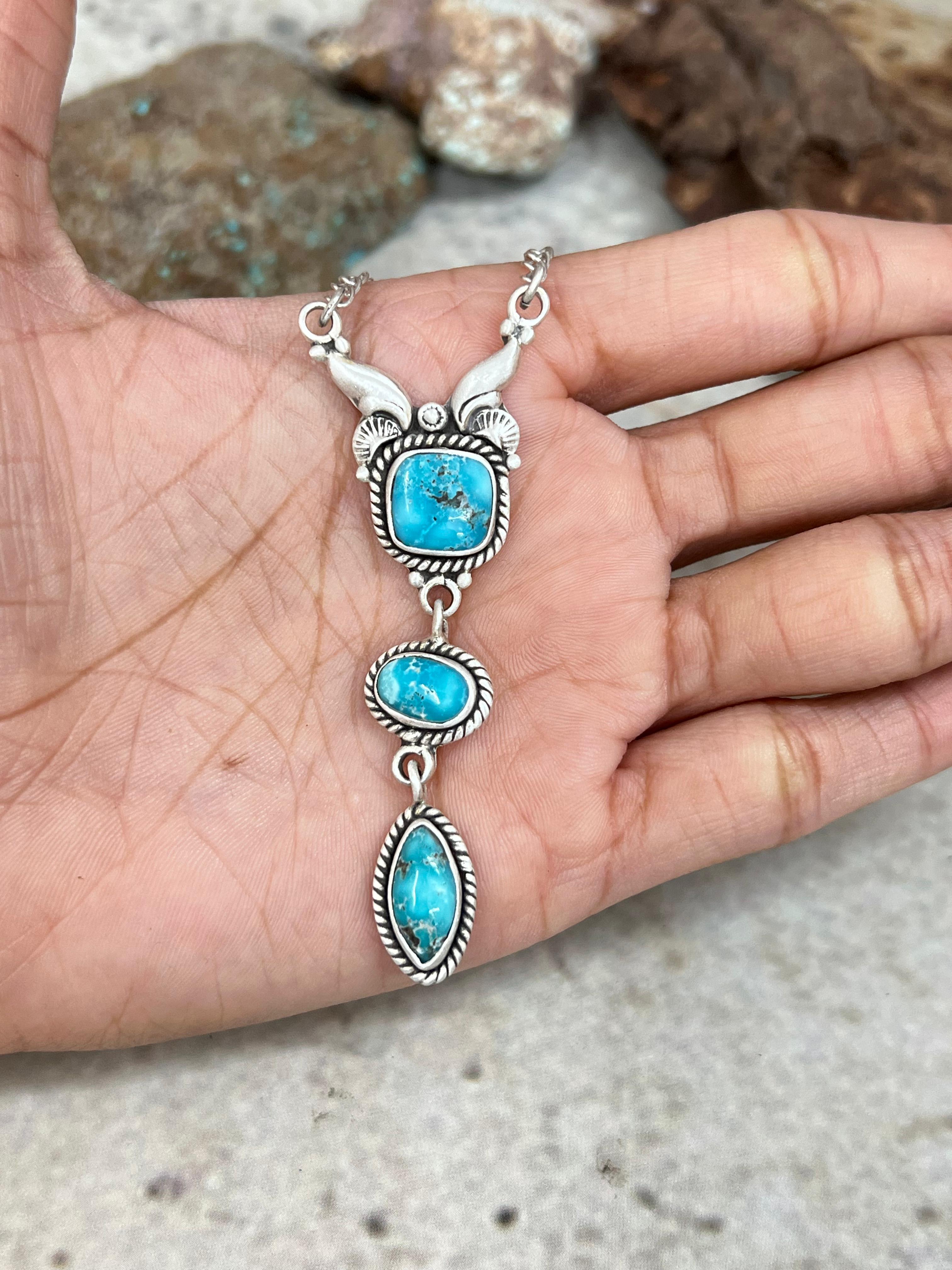 Handmade Sterling Silver White Water Turquoise Necklace Signed Nizhoni