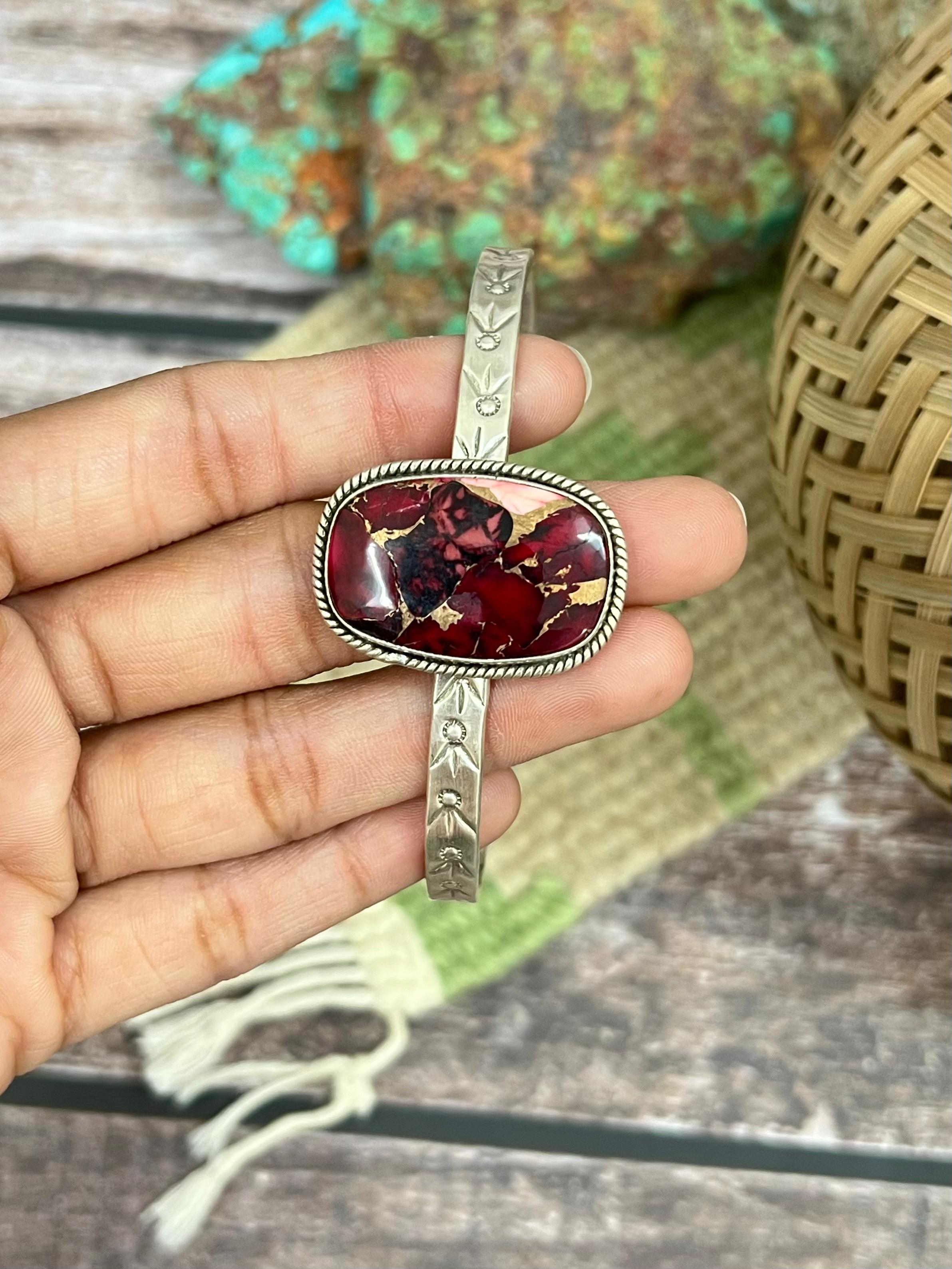 Handmade Sterling Silver Dahlia Rose Cuff Bracelet with Signed Nizhoni