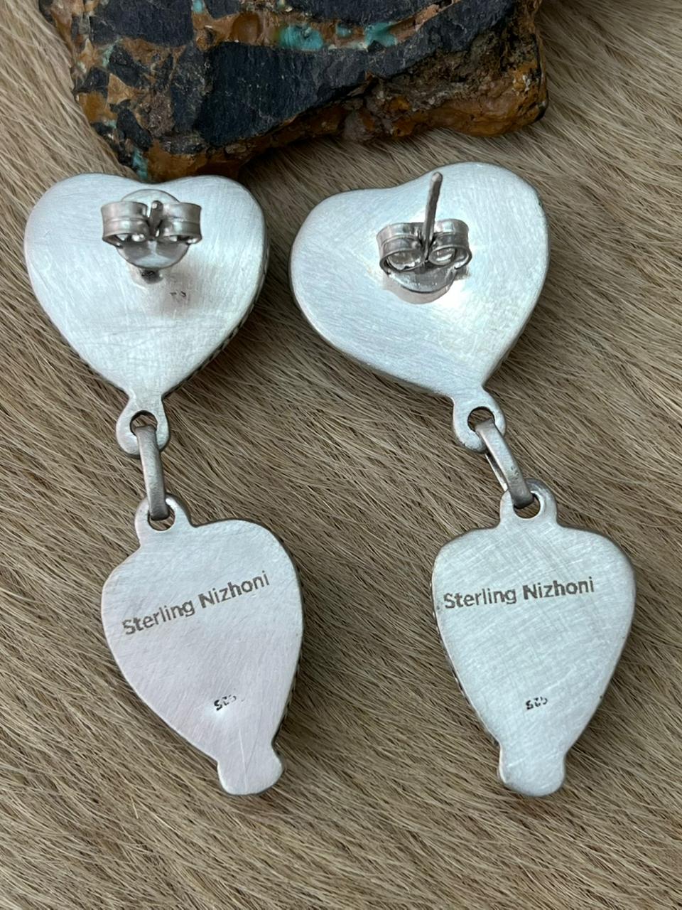 Handmade Sterling Silver Cotton Candy Post Dangle Earrings "Signed Nizhoni"