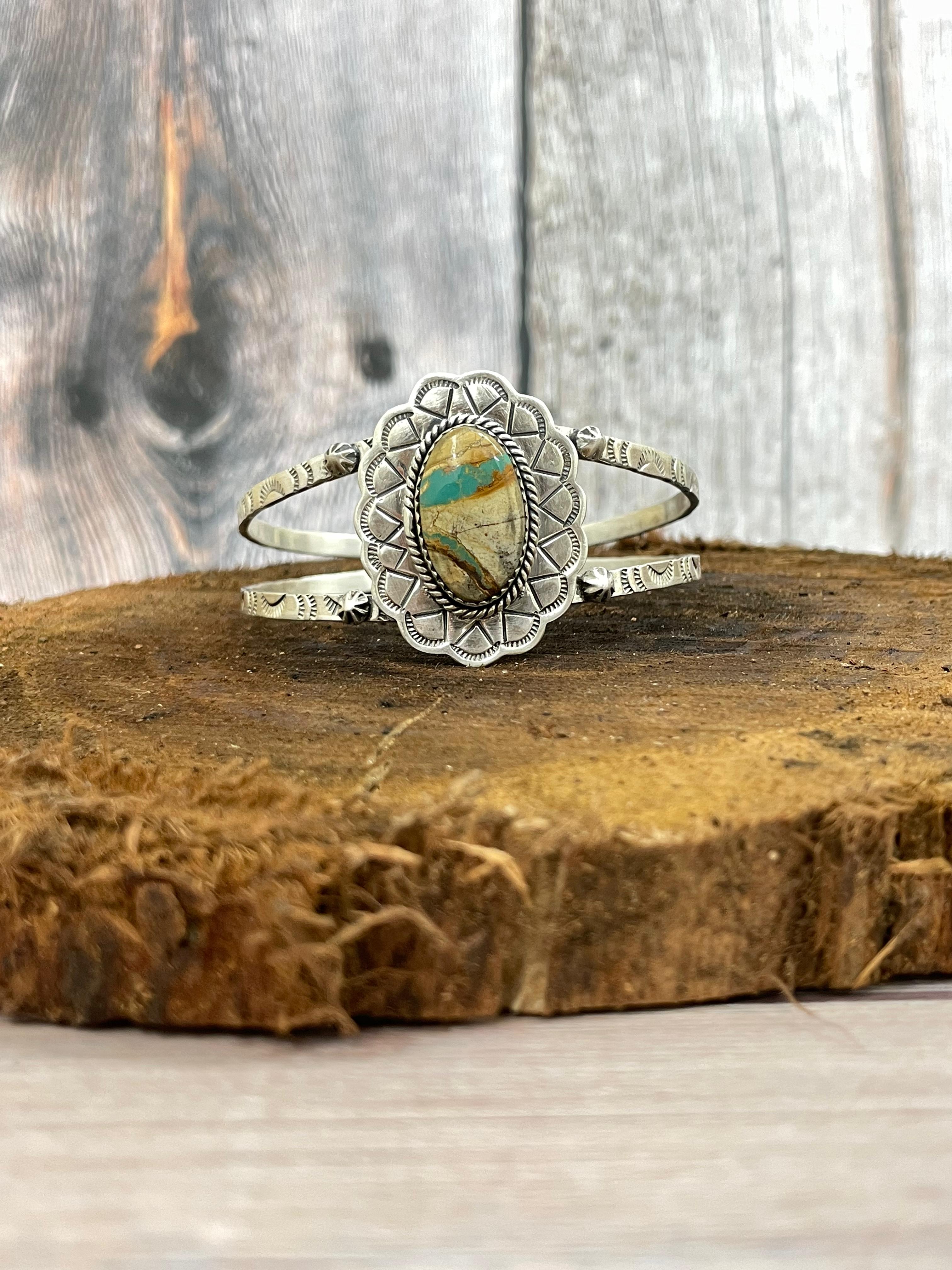 Handmade Sterling Silver Ribbon Royston Cuff Bracelet with Signed Nizhoni