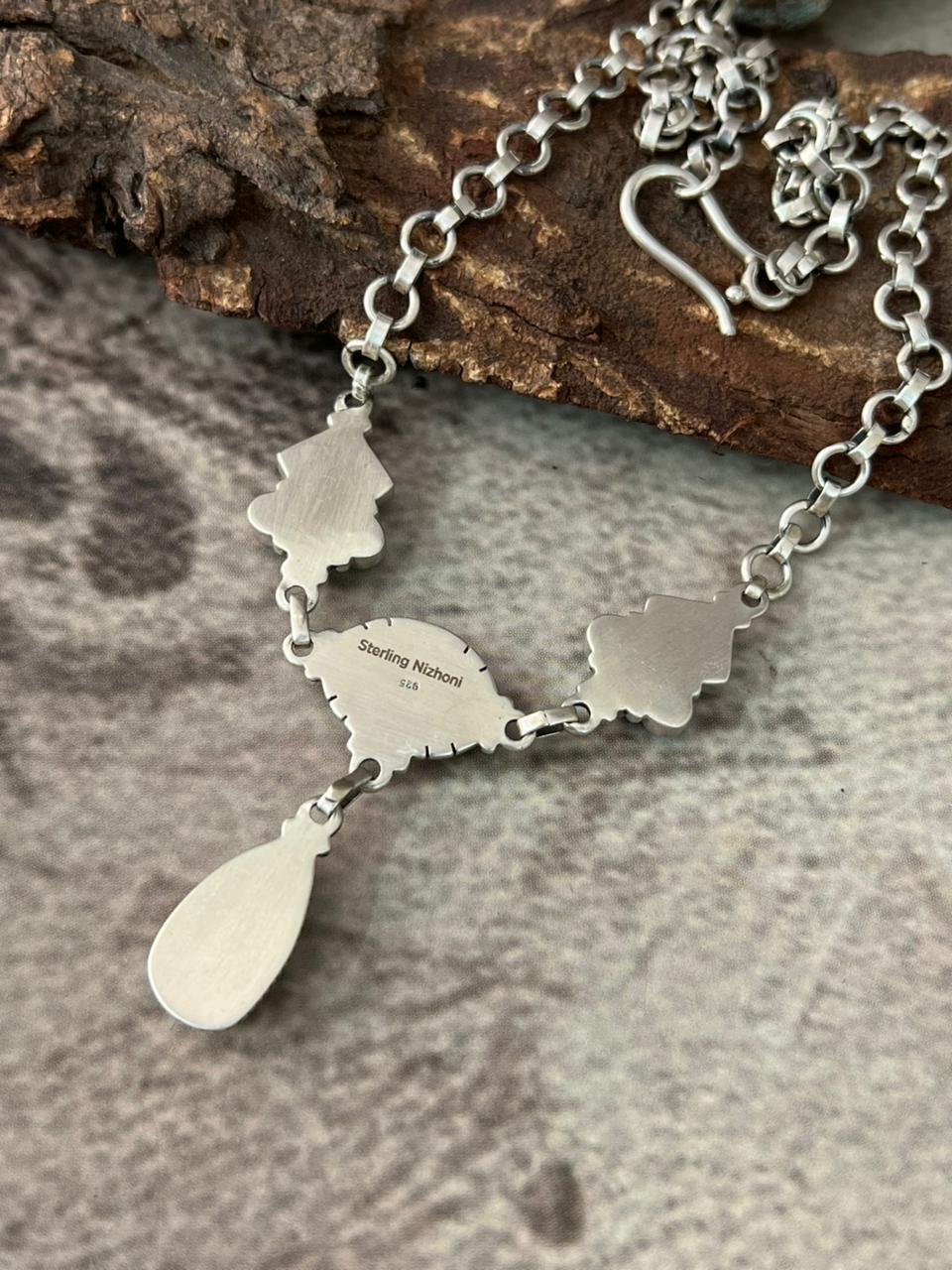 Handmade Sterling Silver 'Golden Hills Turquoise Cobble Collection' Necklace "Signed Nizhoni"