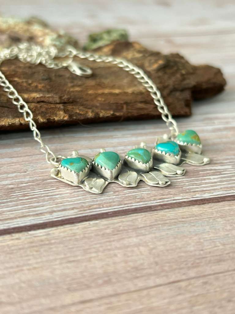 Handmade Sterling Silver Kingman Turquoise Necklace with Signed Nizhoni
