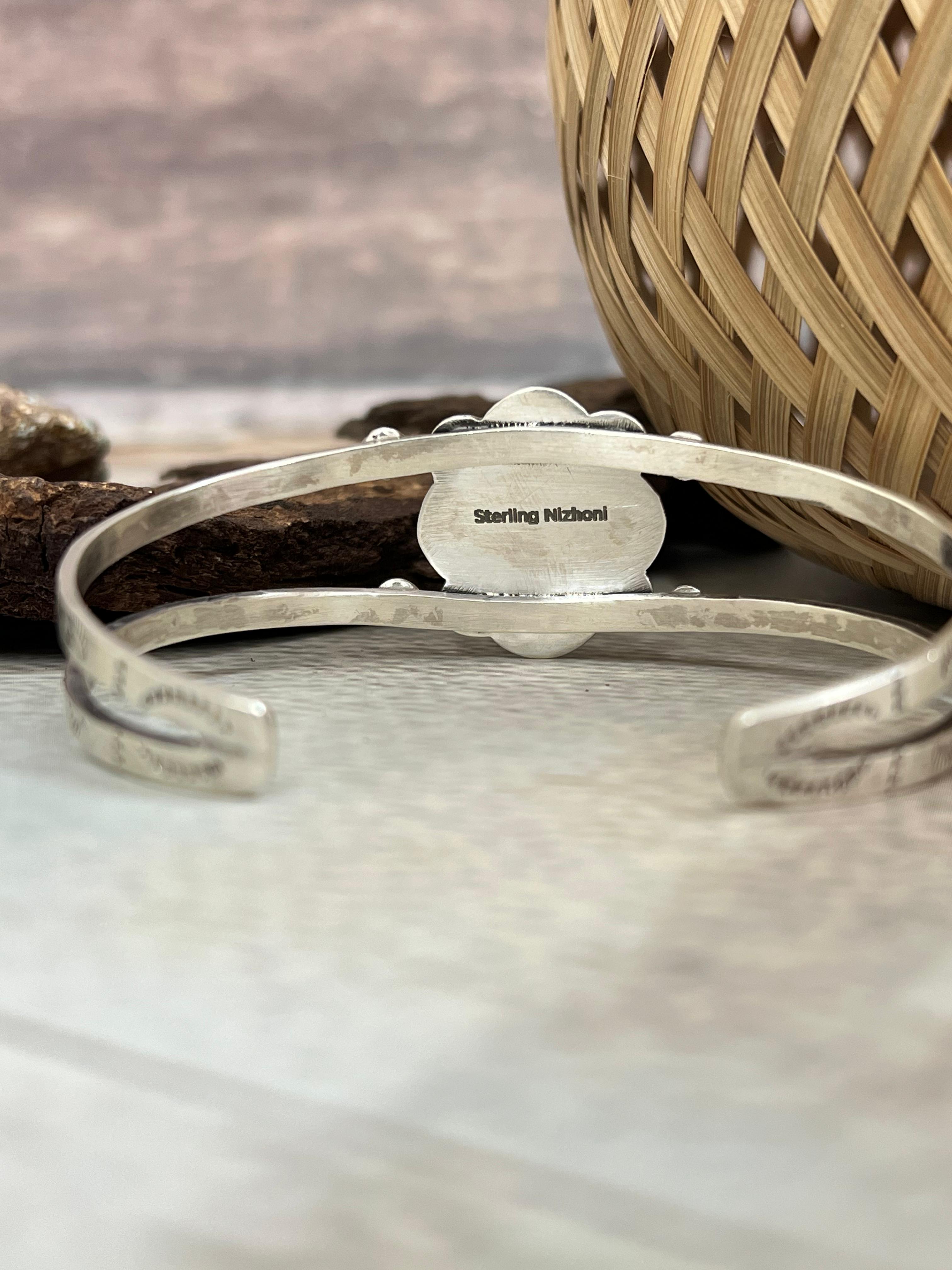 Handmade Sterling Silver Blackjack Cuff Bracelet with Signed Nizhoni