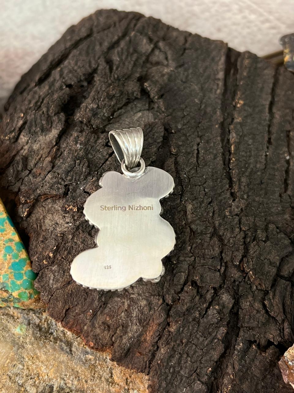 Handmade Sterling Silver Santa Maria Turquoise Pendant "Signed Nizhoni"