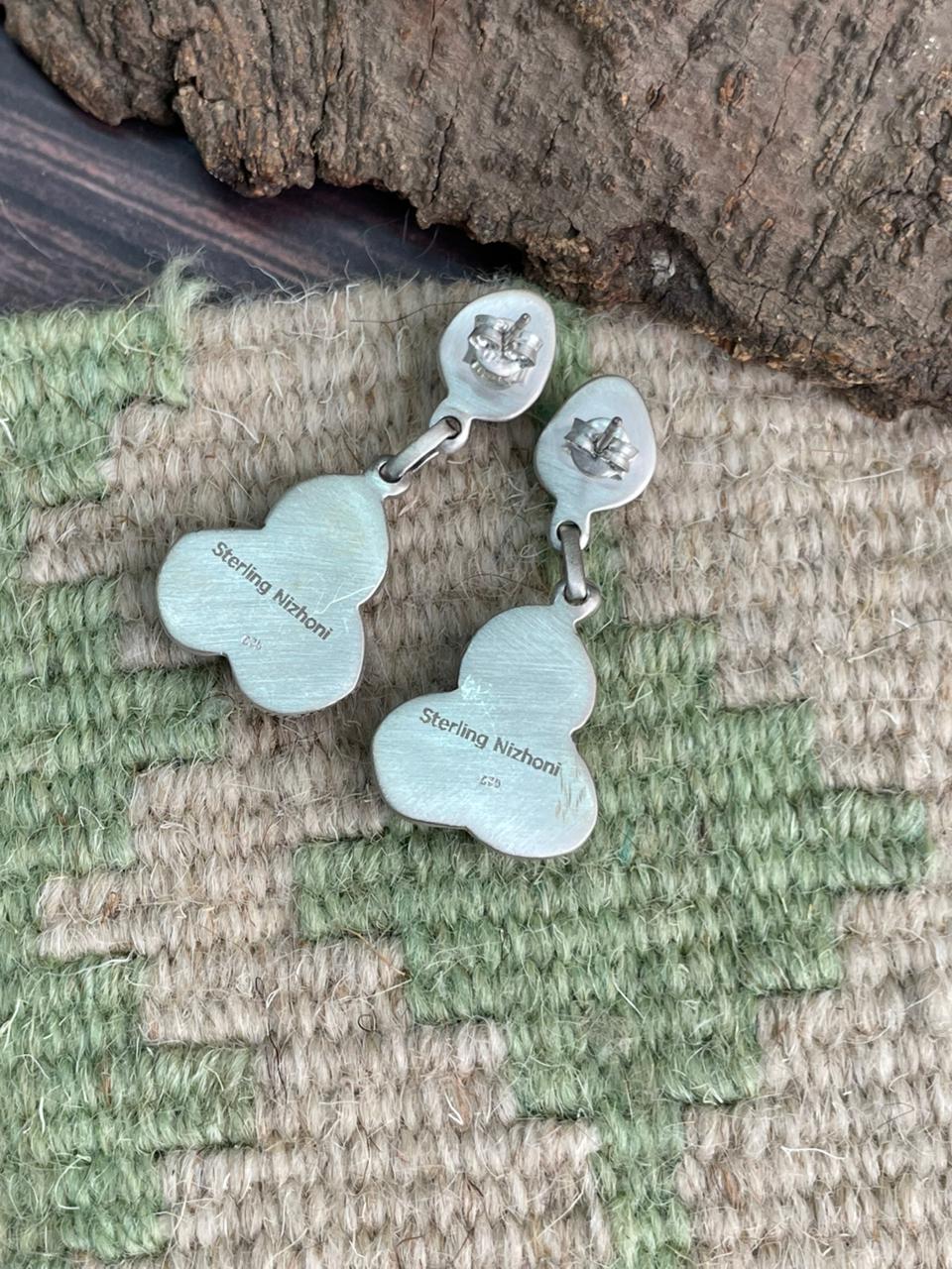Handmade Sterling Silver Grape Dahlia Post Dangle Earrings "Signed Nizhoni"