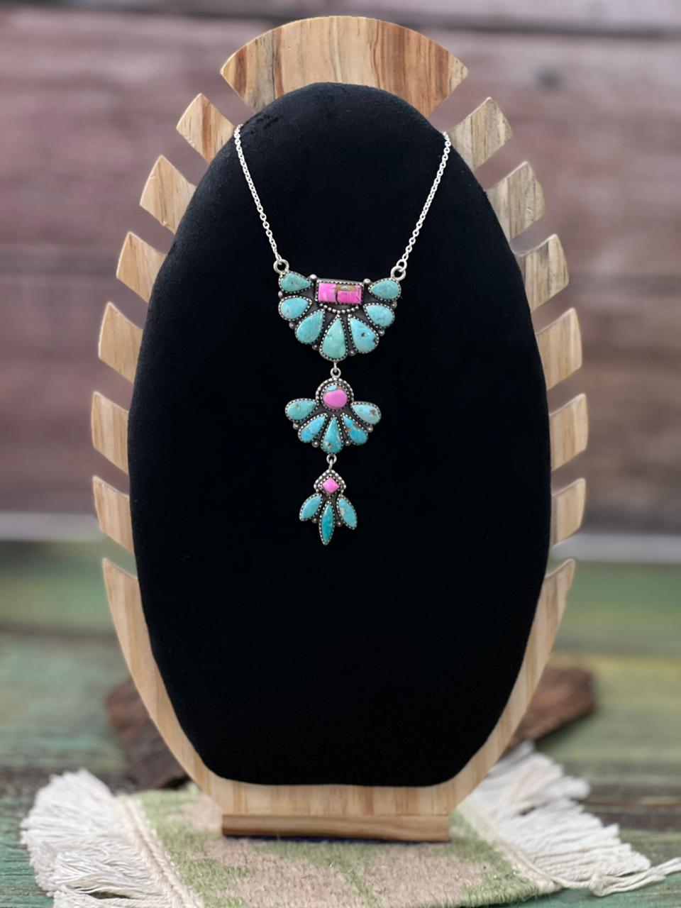 Handmade Sterling Silver Cotton Candy with White Water Necklace "Signed Nizhoni"