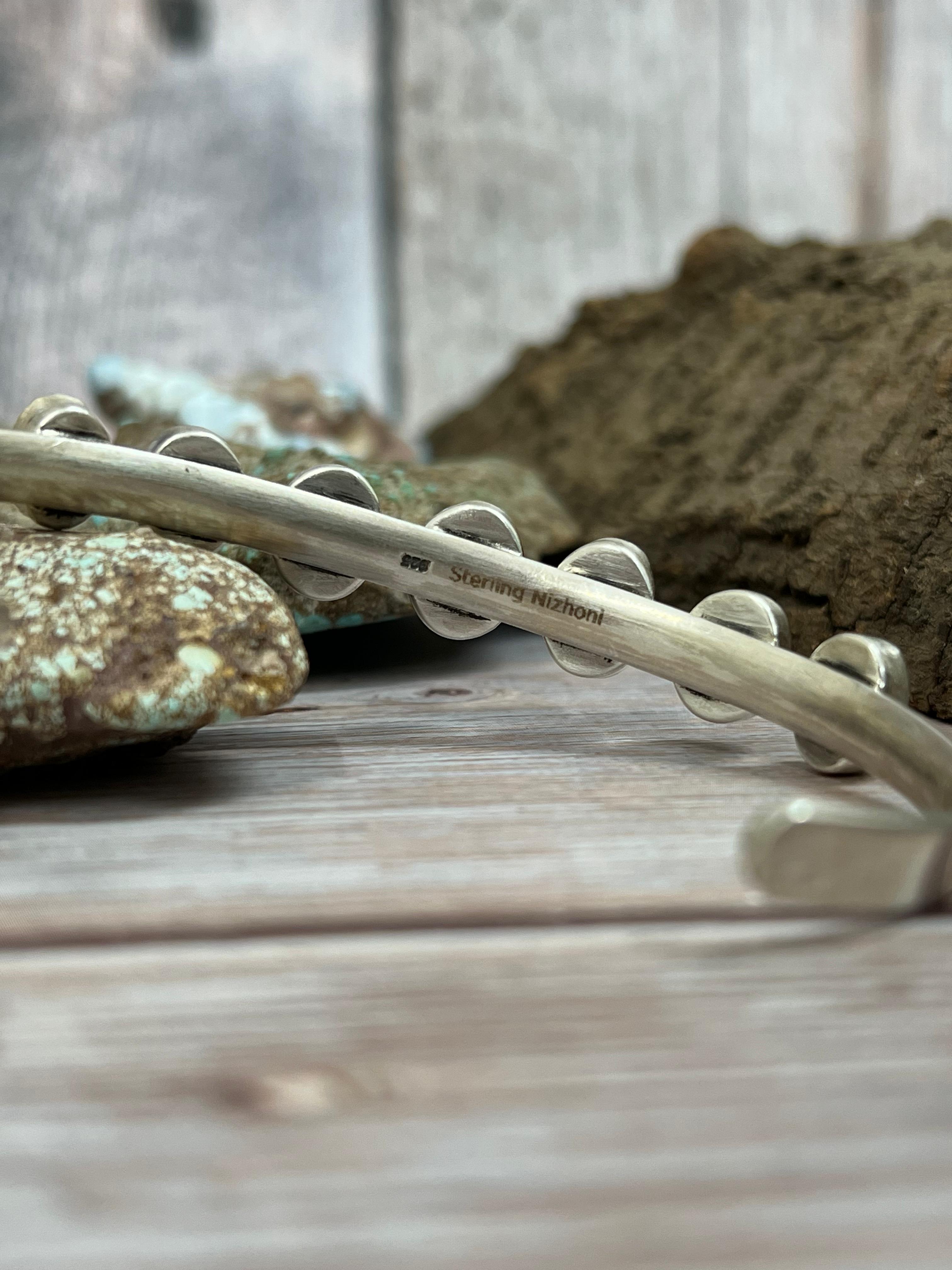 Handmade Sterling Silver Black Jack Cuff Bracelet with Signed Nizhoni