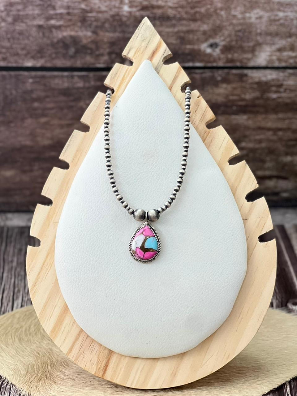 Handmade Sterling Silver Cotton Candy Beaded Necklace "Signed Nizhoni"