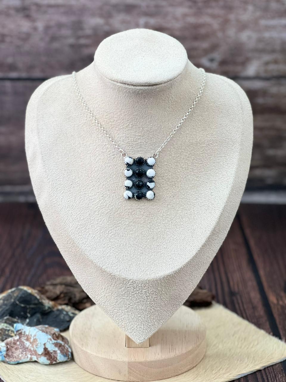 Handmade Sterling Silver White Buffalo Bar Necklace "Signed Nizhoni"