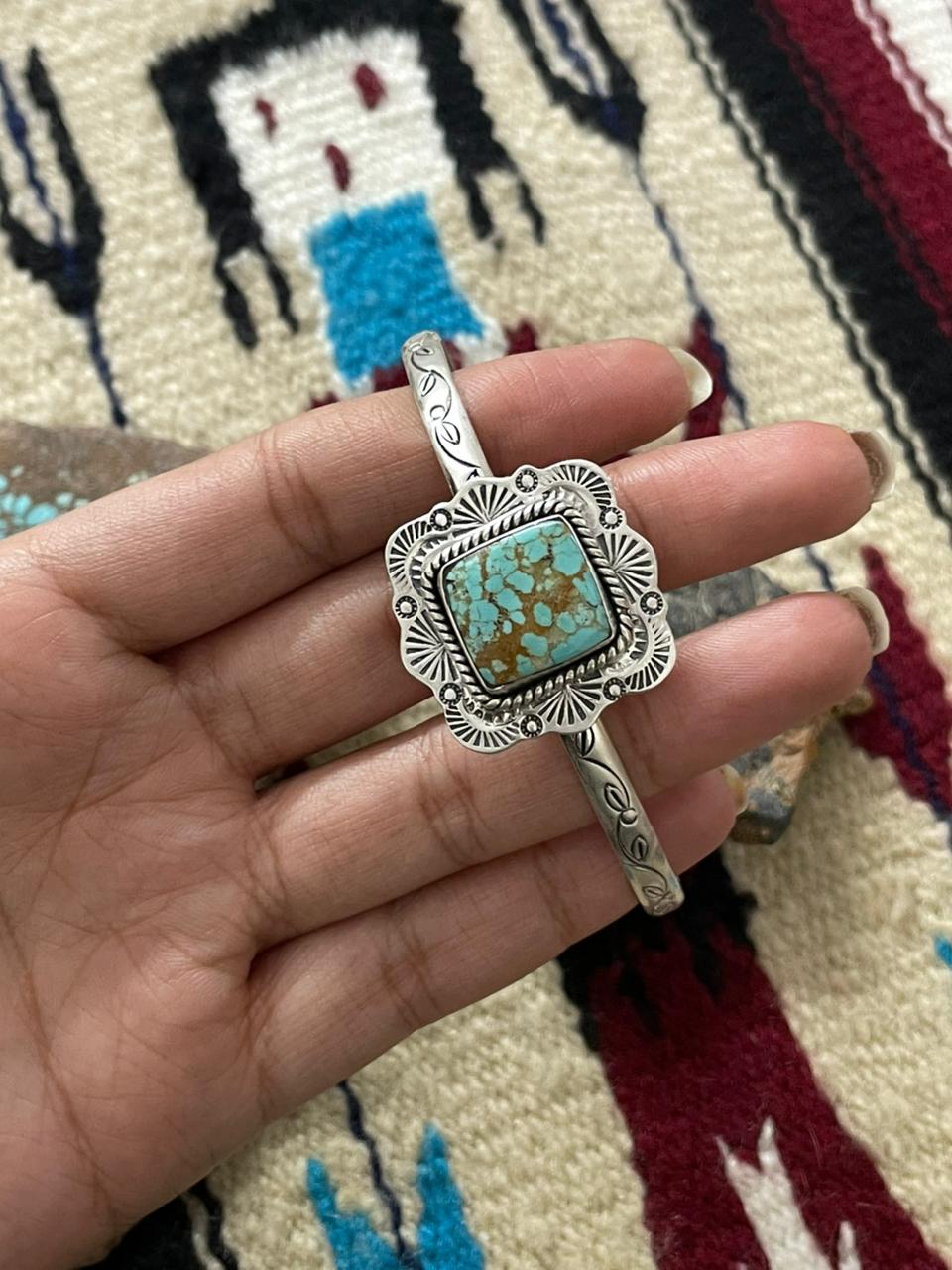 Handmade Sterling Silver Number 8 Turquoise Cuff Bracelet "Signed Nizhoni"