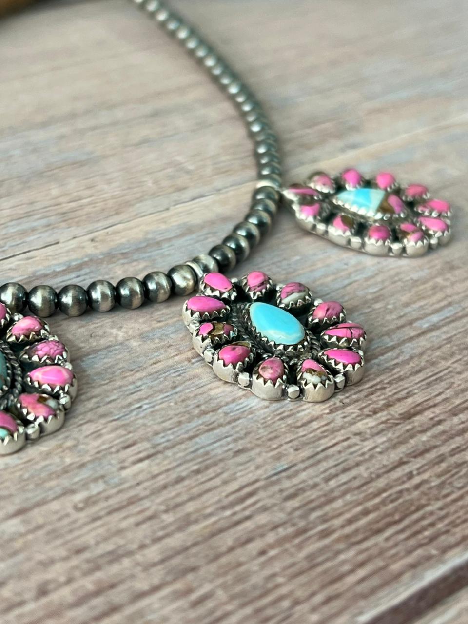 Handmade Sterling Silver Cotton Candy Beaded Necklace "Signed Nizhoni"