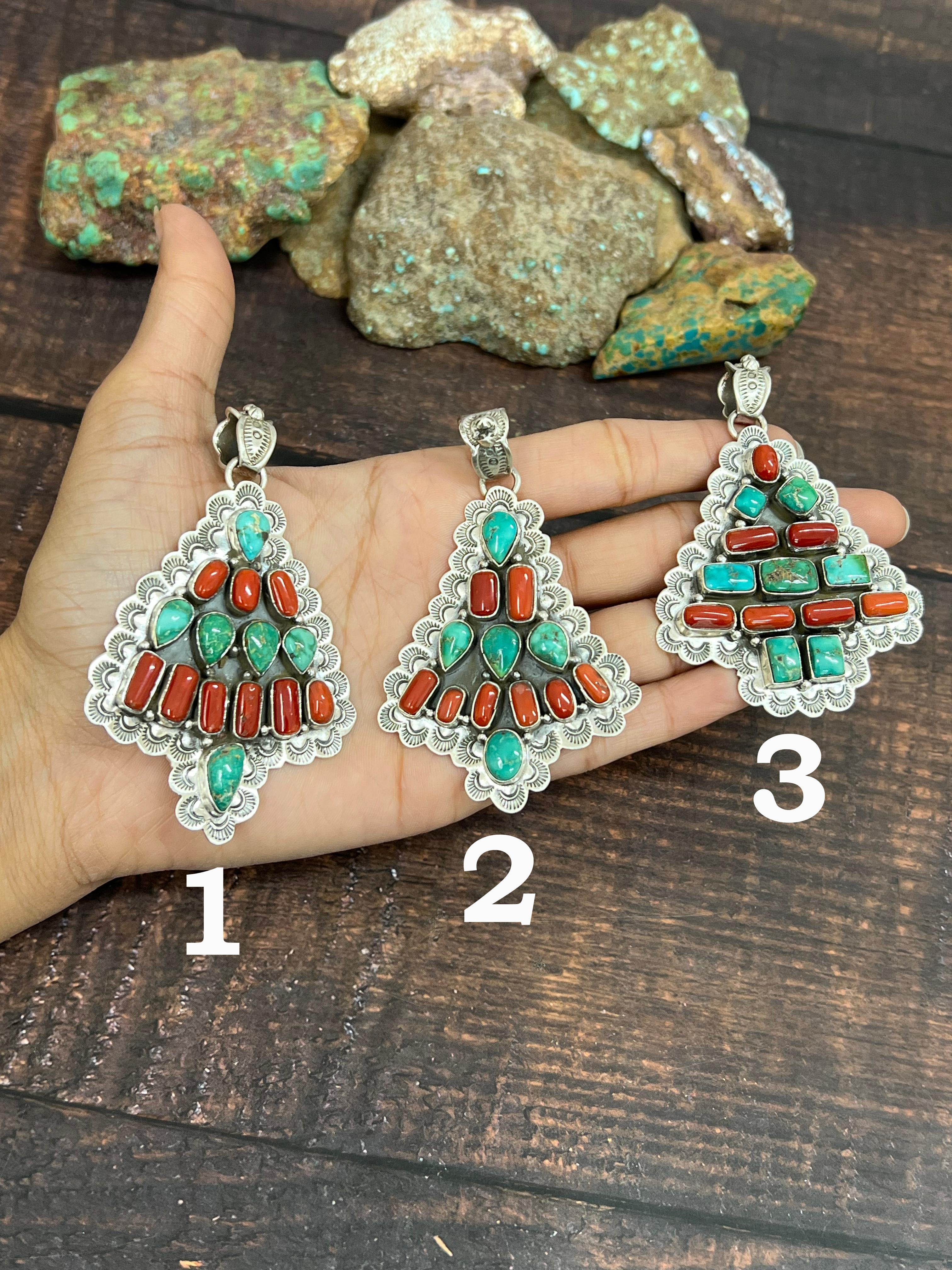 Handmade Sterling Silver Multi Stones Pendant, Signed Nizhoni