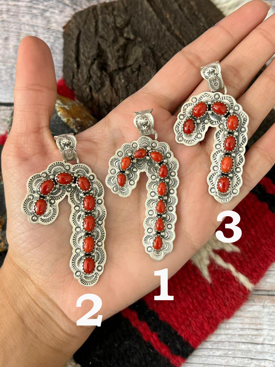 "Christmas Collection" Handmade Sterling Silver Coral Pendant "Signed Nizhoni"