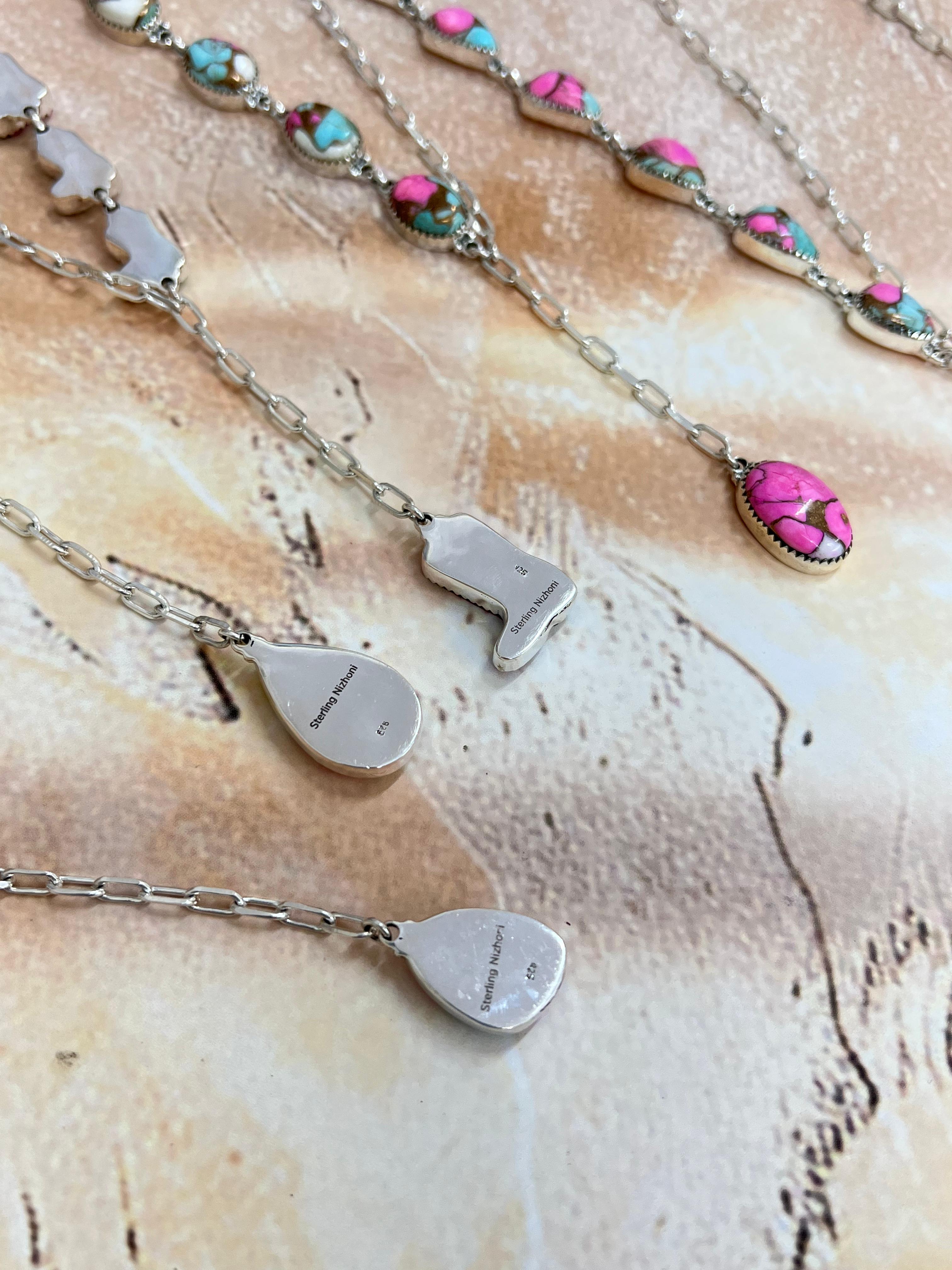 Handmade Sterling Silver Cotton Candy Turquoise Necklace with Signed Nizhoni